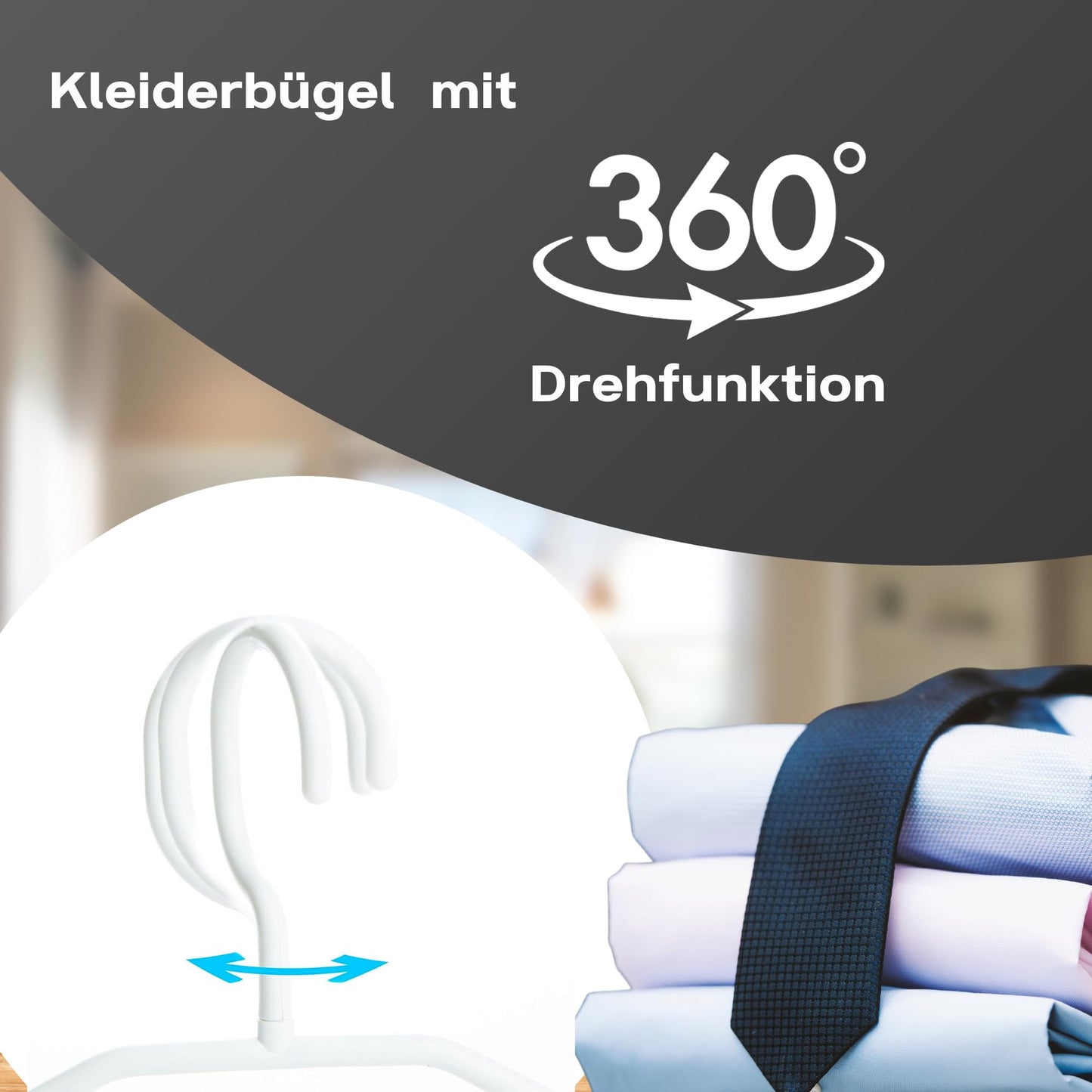 50 plastic white clothes hangers with swivel hooks, 41 cm plastic white hangers, 50 pieces Made in EU, 100% recycled material, model Lea.