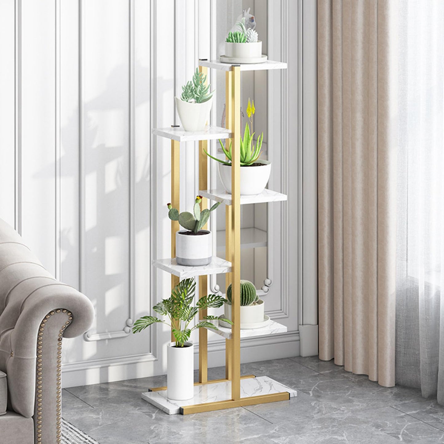 Fiauli Indoor Plant Stand, Metal Flower Rack, 6 Tier 7 Pot Corner Plant Display Shelf, Tiered Plant Holder for Patio, Garden, Balcony, Bedroom (Tier 6)