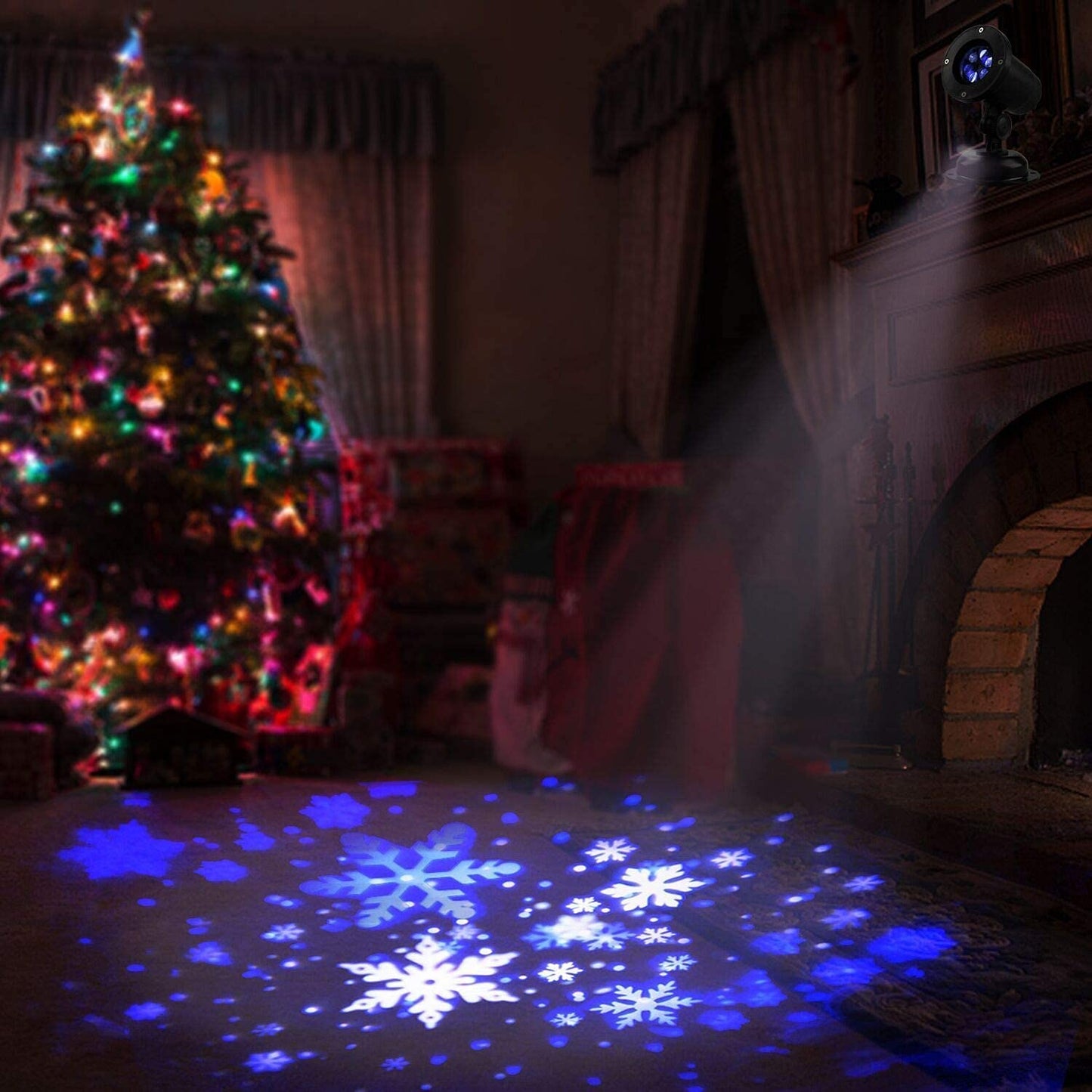 Eambrite Snowflake Projector Light LED White/Blue Rotating Snowfall Landscape Projection Decorative Christmas Lighting with Timer for Birthday Wedding Theme Party Garden Home
