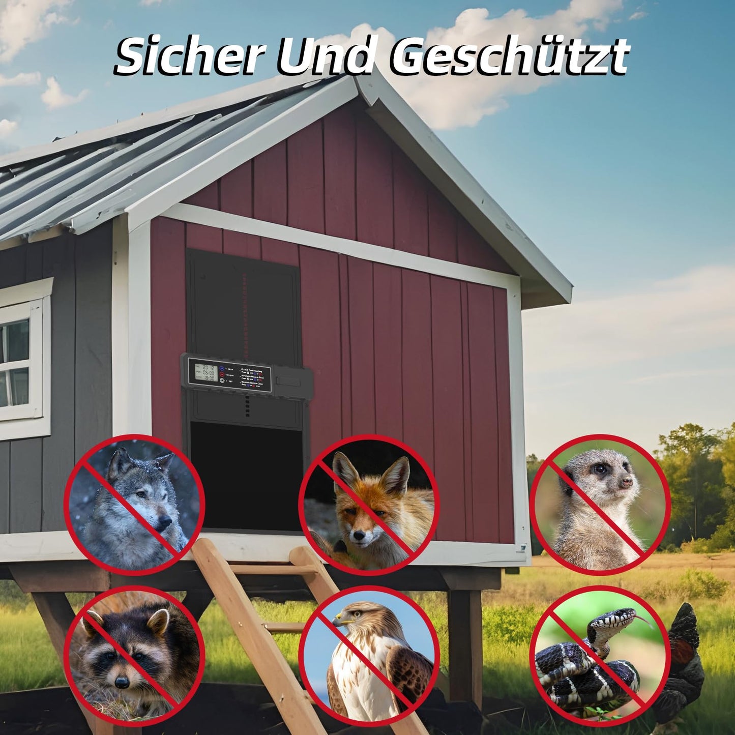KACNON Aluminum Automatic Chicken Door - Electric chicken door with waterproof large display, timer, pinch protection function - Automatic for chickens, ducks, geese, rabbits, scratch resistant.