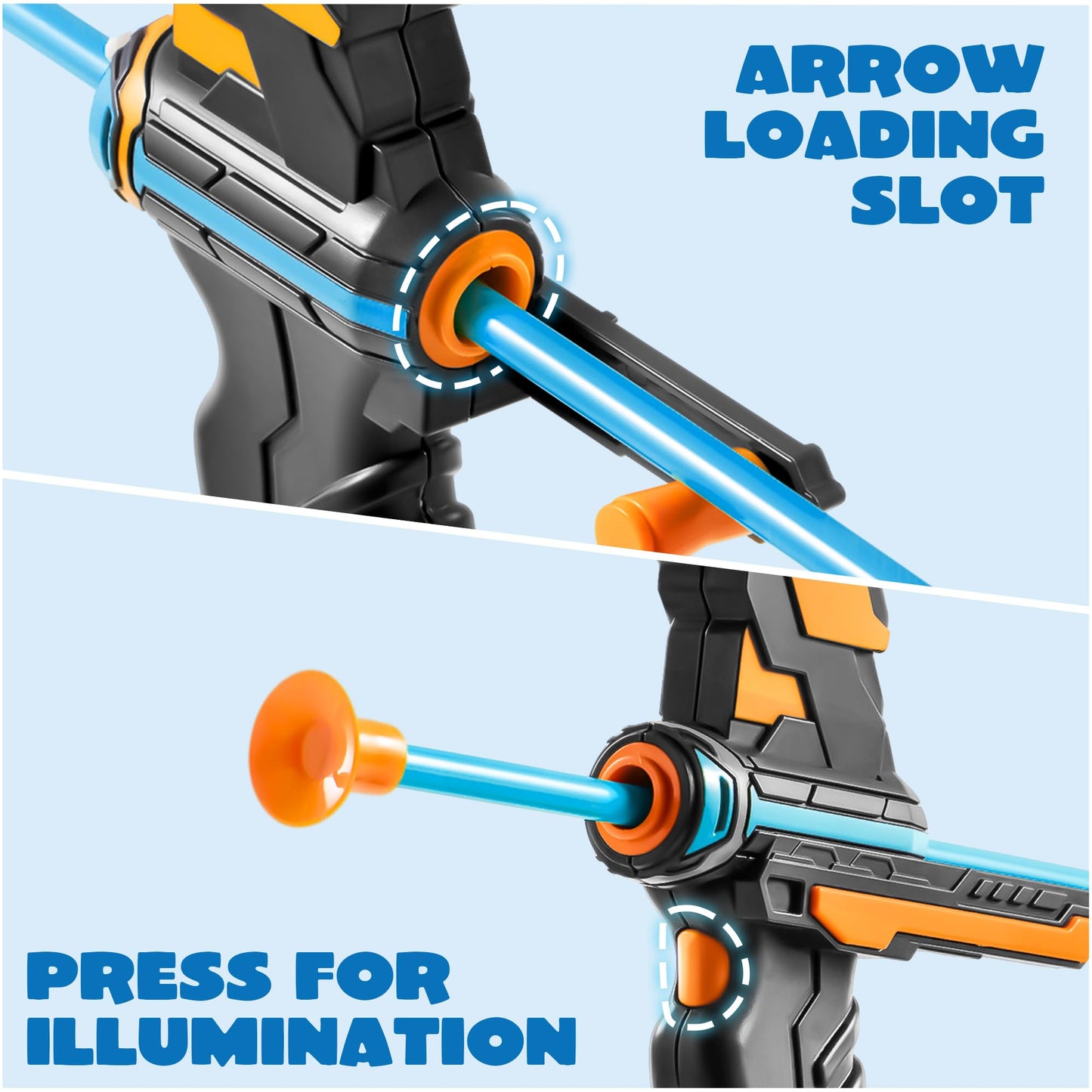 JOYIN Bow and Arrow Archery Toy Set for Kids, Light Up Archery Playset with glowing bow, 9 suction cup arrows, targets, and quiver.