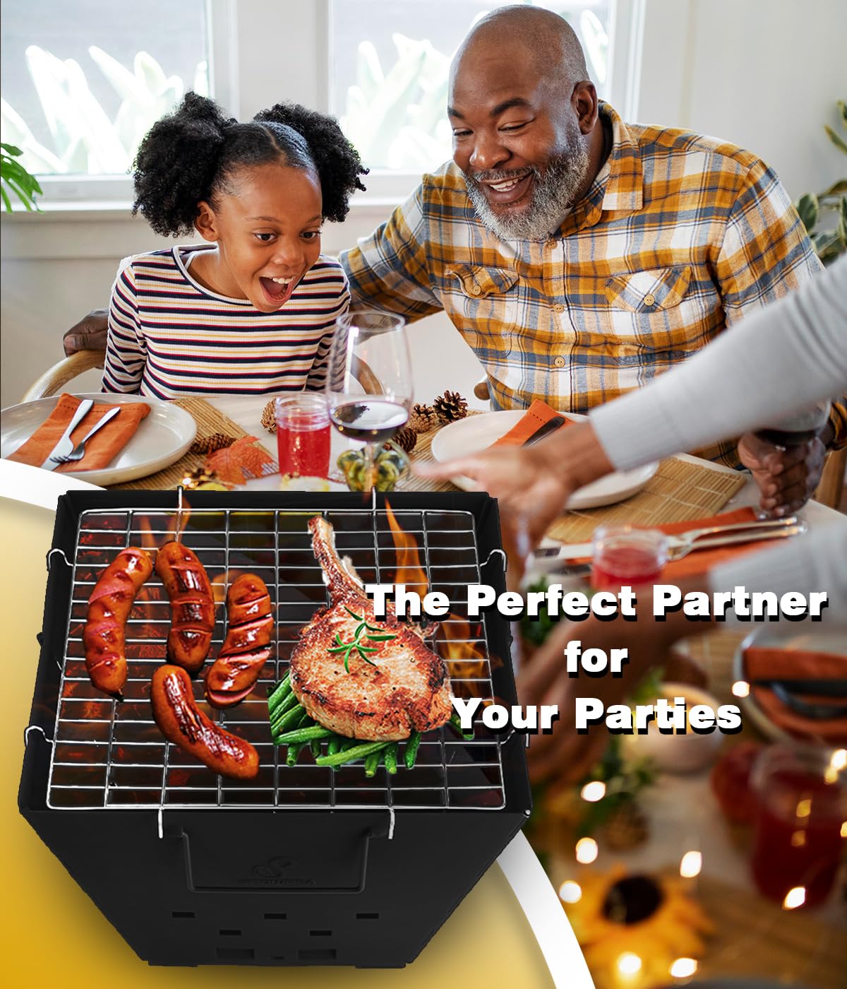 Snowpea - Portable campfire, Foldable, Outdoor fire pit with carrying bag, Iron fire bowl for picnics, campfires, patio - Includes grill grate.