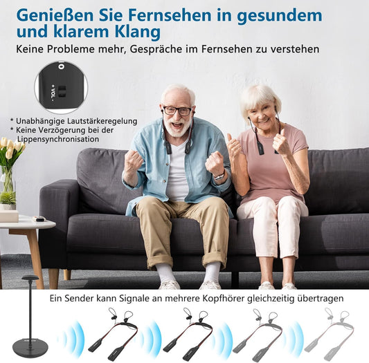 SIMOLIO 2.4GHz Wireless TV Headphones for Seniors, Dual Wireless Headphones for Television, Soundbar Bypass, with Spare Battery & Sound & Balance Control, Optical RCA 3.5mm AUX Audio, SM-828D2