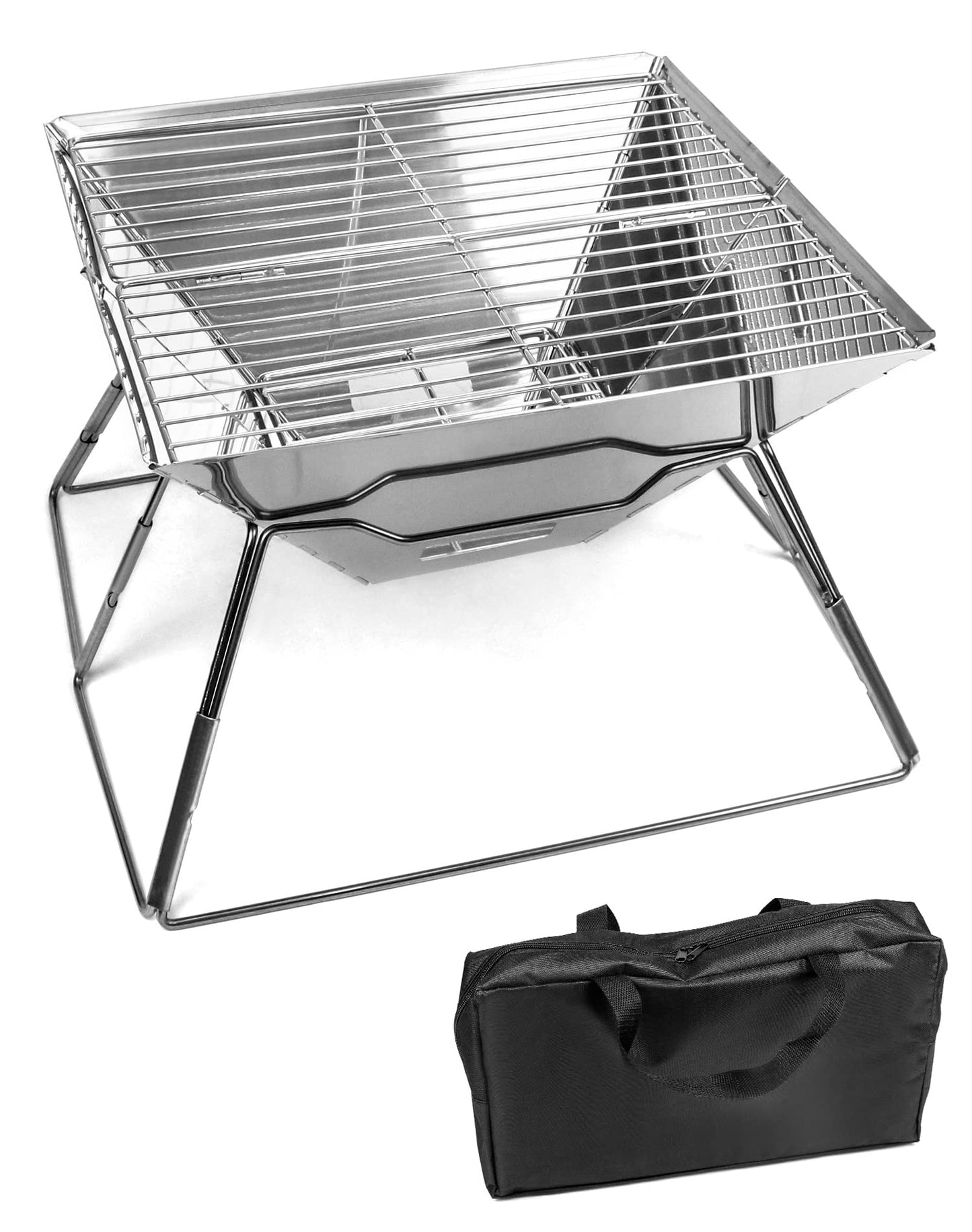 QWORK® Folding Camping Fire Pit Fire Basket made of stainless steel for garden camping outdoor activities (square)