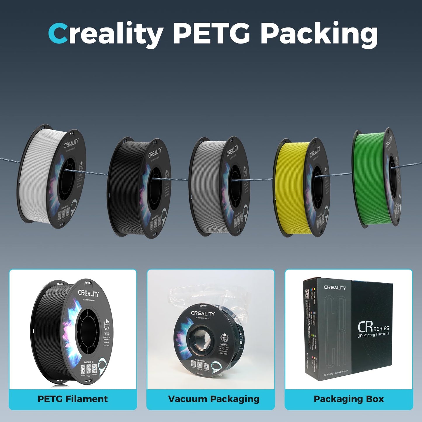 Creality PETG Filament 1.75 3D printer filament: Excellent toughness, High precision, Dimensional accuracy +/- 0.02mm, 12kg spool (26lbs), Suitable for most FDM 3D printers Black PETG