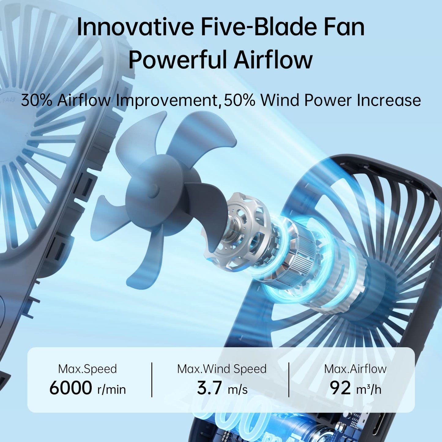 JISULIFE Handheld Fan Mini Fan, Small Portable Fan with Stand, Rechargeable USB Eyelash Fan with 3 speeds, Makeup Fan for Office Outdoor Blue