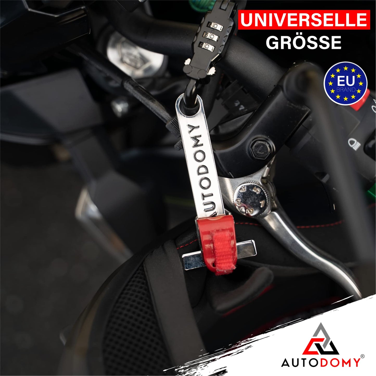 Autodomy Helmet Lock Motorcycle 150 cm Cable | Lock for Motorcycle Helmet with Combination Code | Motorcycle Helmet Lock with Security Code + Flexible Steel Cable + T Adapter