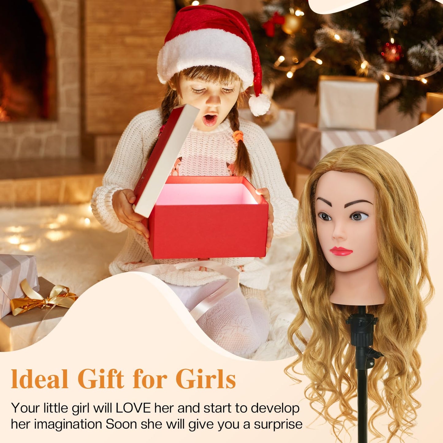 Neverland 80% real hair mannequin head for hairdresser training 24 inch with table clamp + hair styling braid set. Great for hair salons and practicing hairstyles.