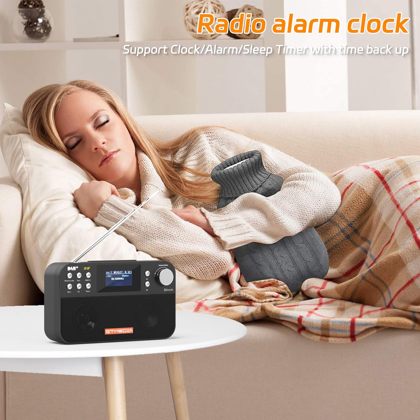 Radio with DAB+/FM, DAB Plus digital radio, portable small kitchen radio with sleep timer, 60 presets, 2.4" large LCD display, suitable for kitchen and travel (Black)