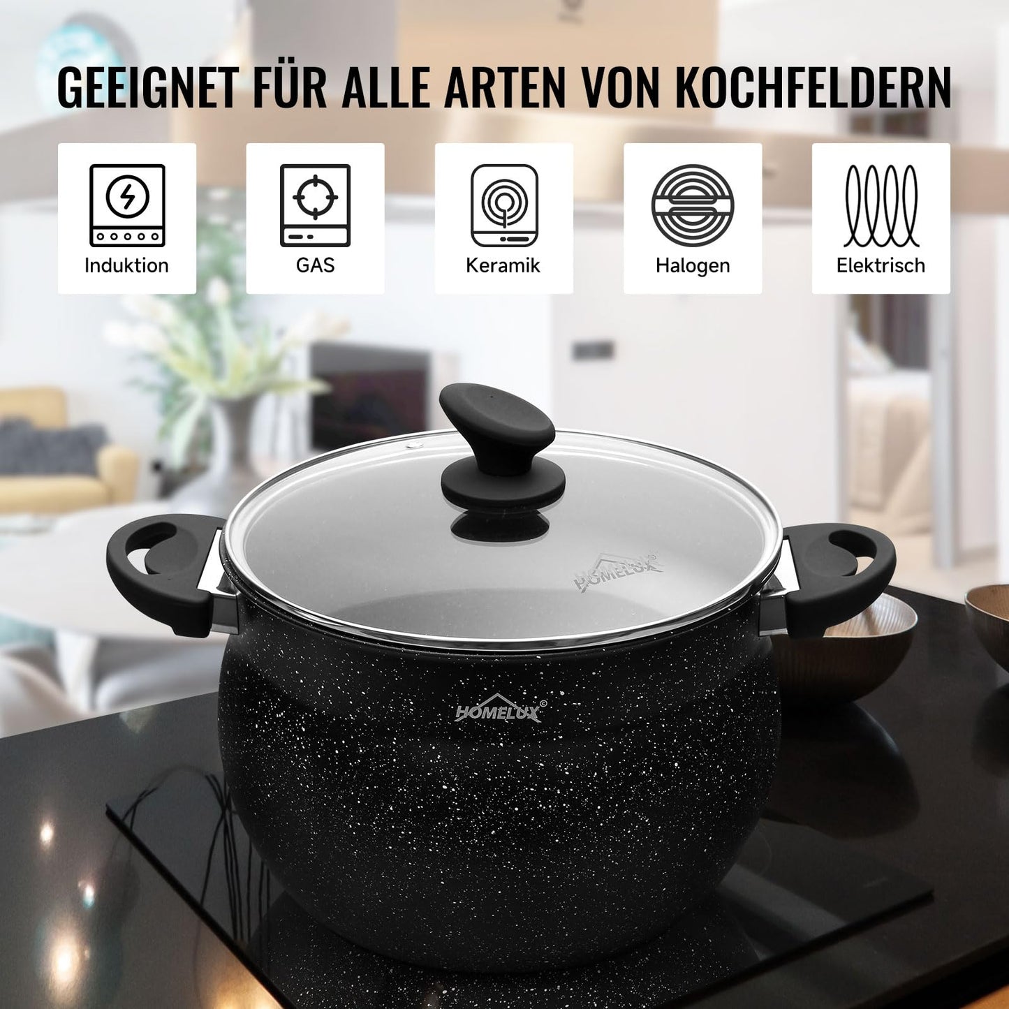 28cm cooking pot Homelux pot induction cooking pot with glass lid, non-stick coating, 12L soup pots made of aluminum for all types of stoves (H-C28)