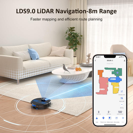 Lubluelu robotic vacuum cleaner with mopping function 2-in-1, 4000Pa suction robot laser navigation with 5 maps, 55 dB robot vacuum with app control, great for pet hair, carpets, hard floors, blue (SL60D)