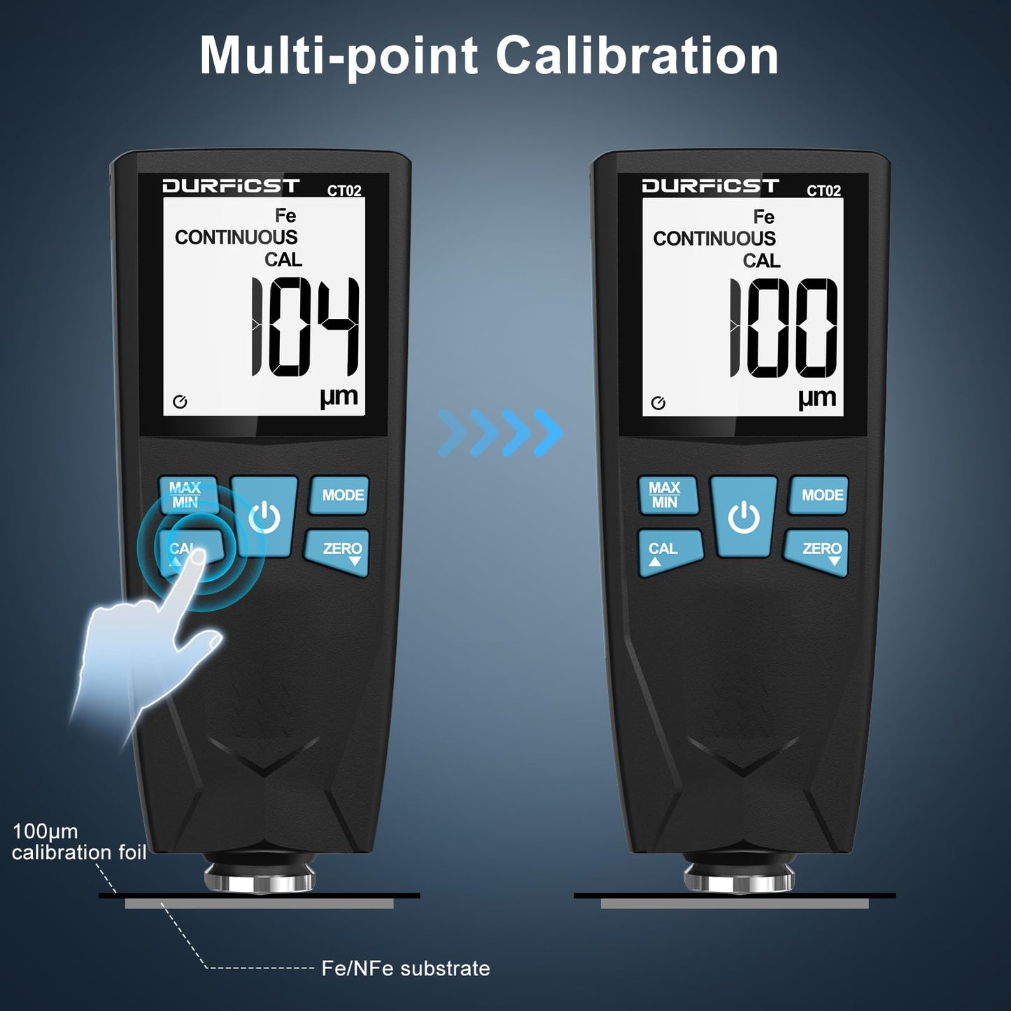 Automotive paint gauge, DURFICST paint thickness gauge for cars, with automatic digital calibration and data storage, paint thickness gauge for car, Fe/NFe automatic detection.