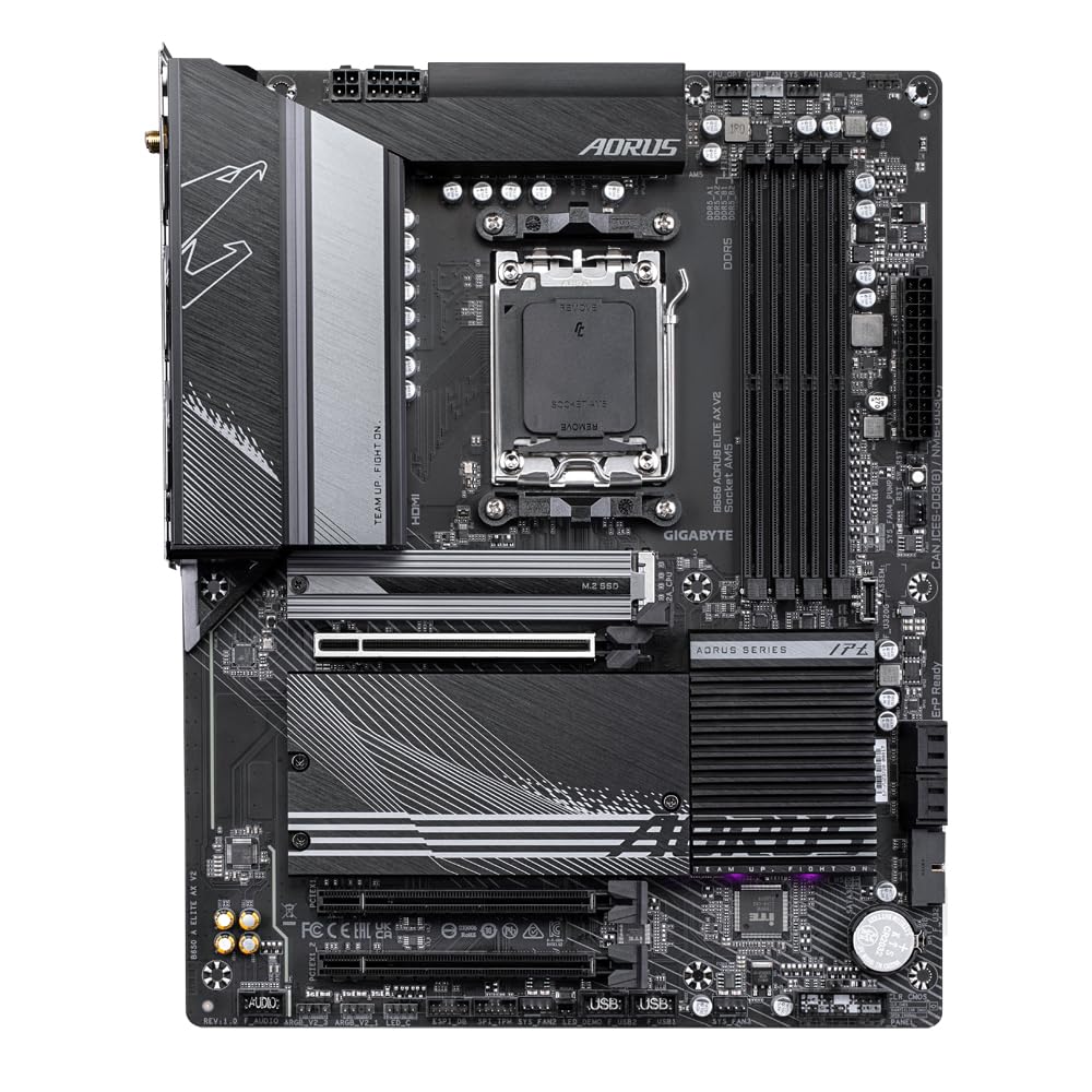 GIGABYTE B650 AORUS Elite AX V2 Motherboard - AMD Ryzen 9000 series, 12+2+2 phase VRM, up to 8000 MHz DDR5 (OC), 1xPCIe 5.0 + 2xPCIe 4.0 M.2, 2.5 GbE LAN, WiFi 6E, USB 3.2 Gen 2