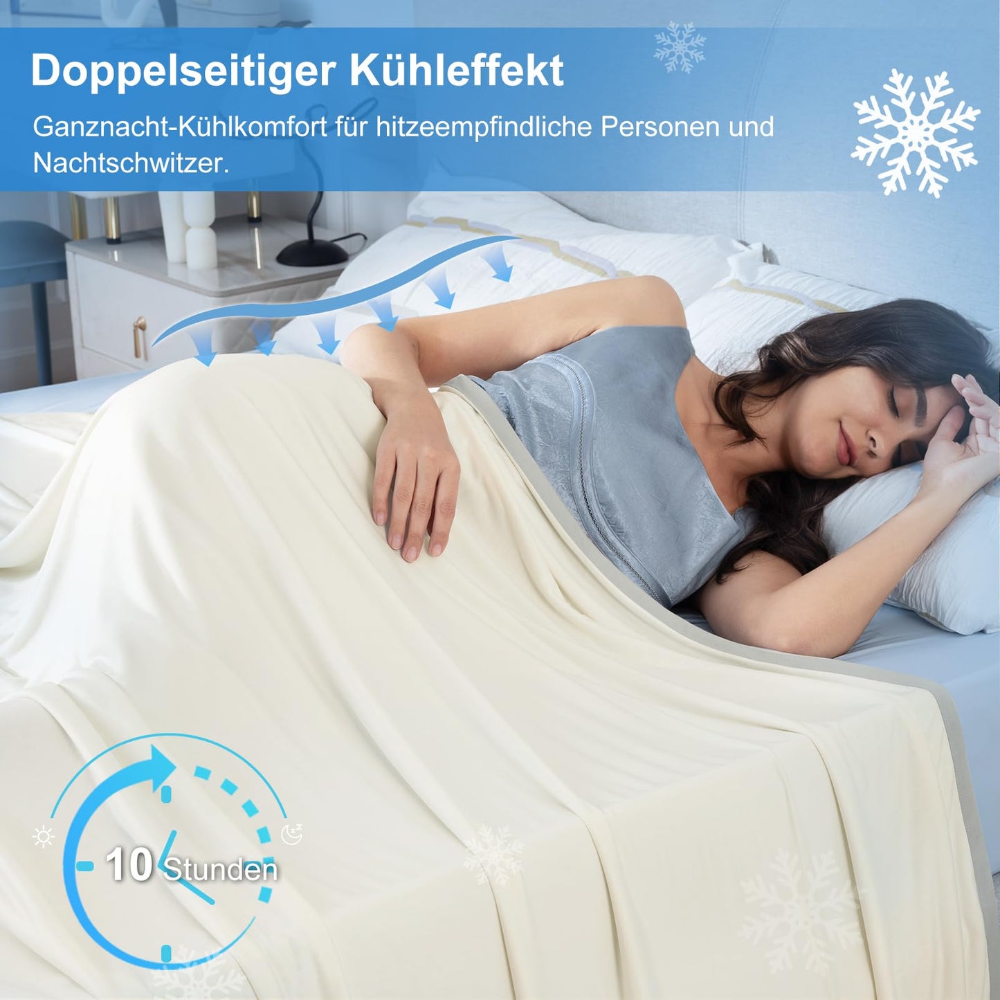 PHF Cooling Blanket 220x240cm, Arc-Chill Q-Max>0.5 double-sided self-cooling blanket, Sweat-absorbing and breathable Cream White Bedspread Sofa Blanket Living Room Blanket Travel Blanket (Cream White)