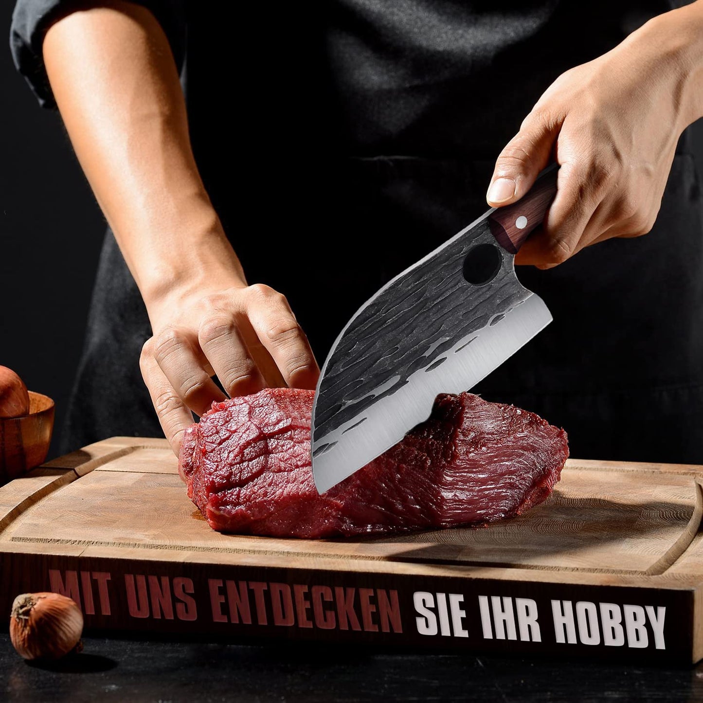 SMITH CHU cleaver Serbian butcher knife hand-forged chef knife kitchen knife meat cleaver sharp boning knife with leather sheath full tang outdoor for BBQ camping