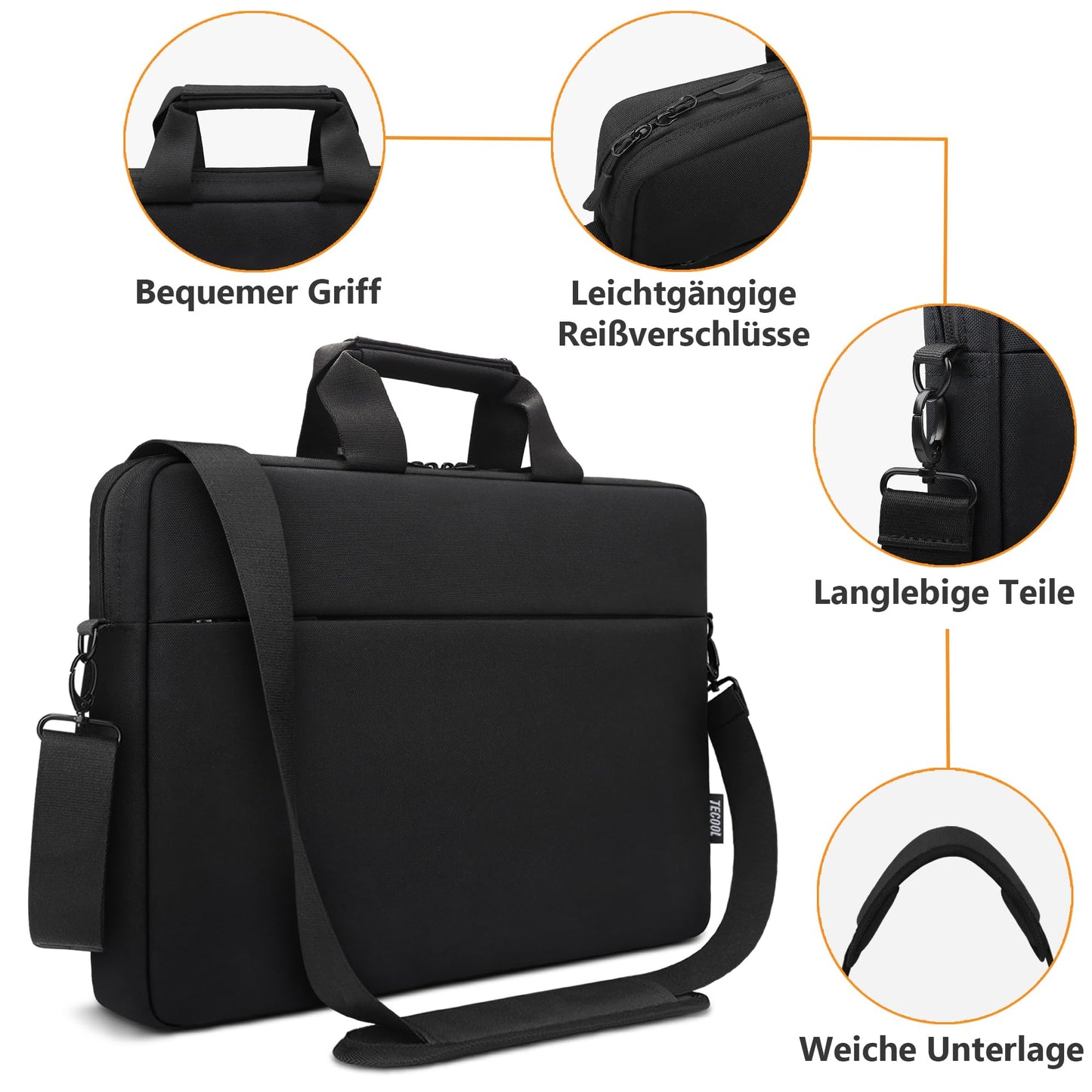 TECOOL 17.3 inch laptop shoulder bag for 17-17.3 inch Lenovo Acer ASUS Dell HP Samsung laptop notebook. Shockproof, waterproof briefcase in black.