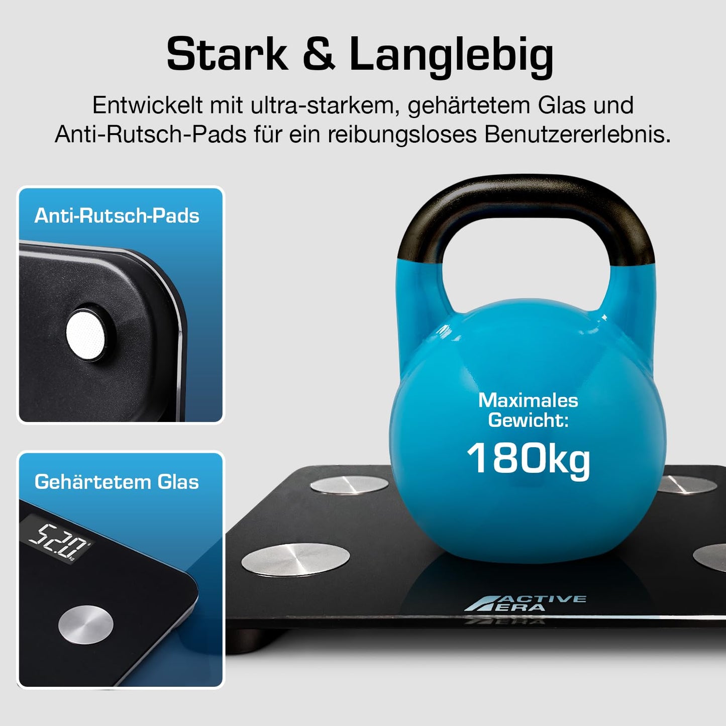 Active Era Body Fat Scale - Digital Bathroom Scale with App - Smart Bluetooth Scale for Body Analysis - Body Fat, BMI, Weight (max. 180 kg), Muscle Mass, Water, Protein, Bone Weight - Black