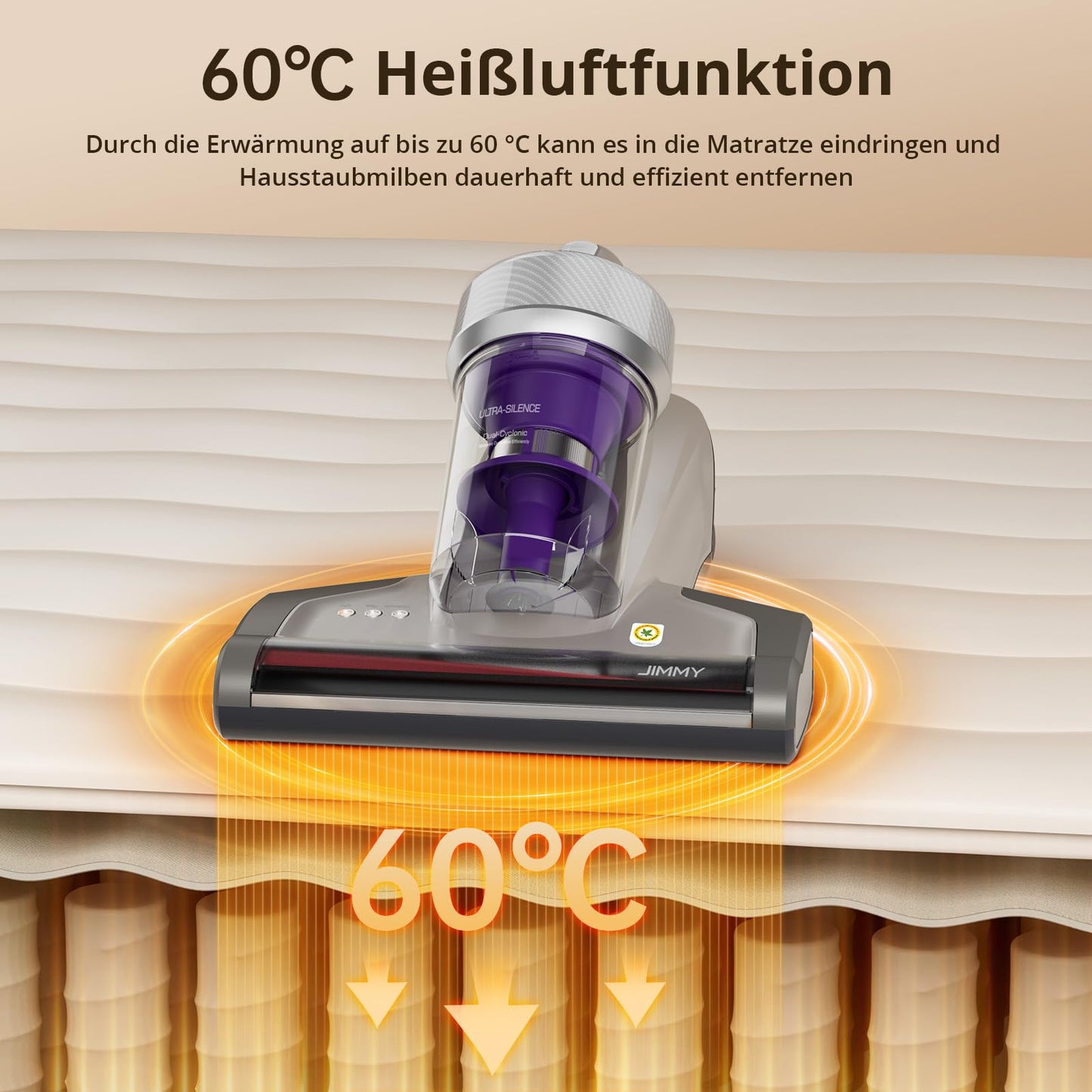 Jimmy JV35 mattress vacuum cleaner with UV-C light, 700W power, hot air function, double cyclone, bed vacuum and mattress cleaner for mattresses, beds, sofas.