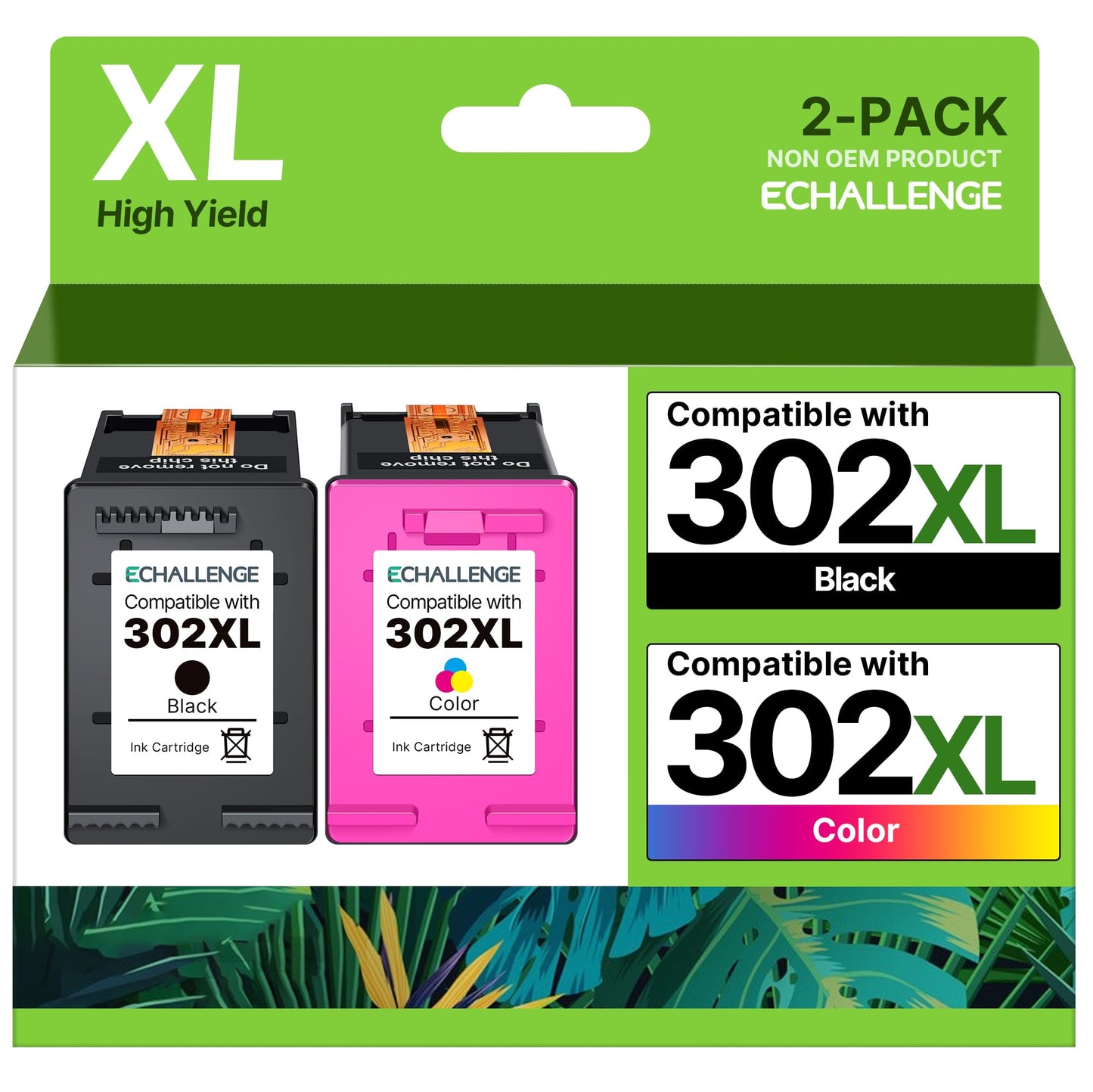 ECHALLENGE 302 XL for HP 302 printer cartridges Multipack 302XL cartridge for HP Envy 4525 4520 4522 4527 4524 DeskJet 3630 3636 3638 3639 OfficeJet 3830 3831 3833 (1Black 1Color, 2-Pack) ink cartridges