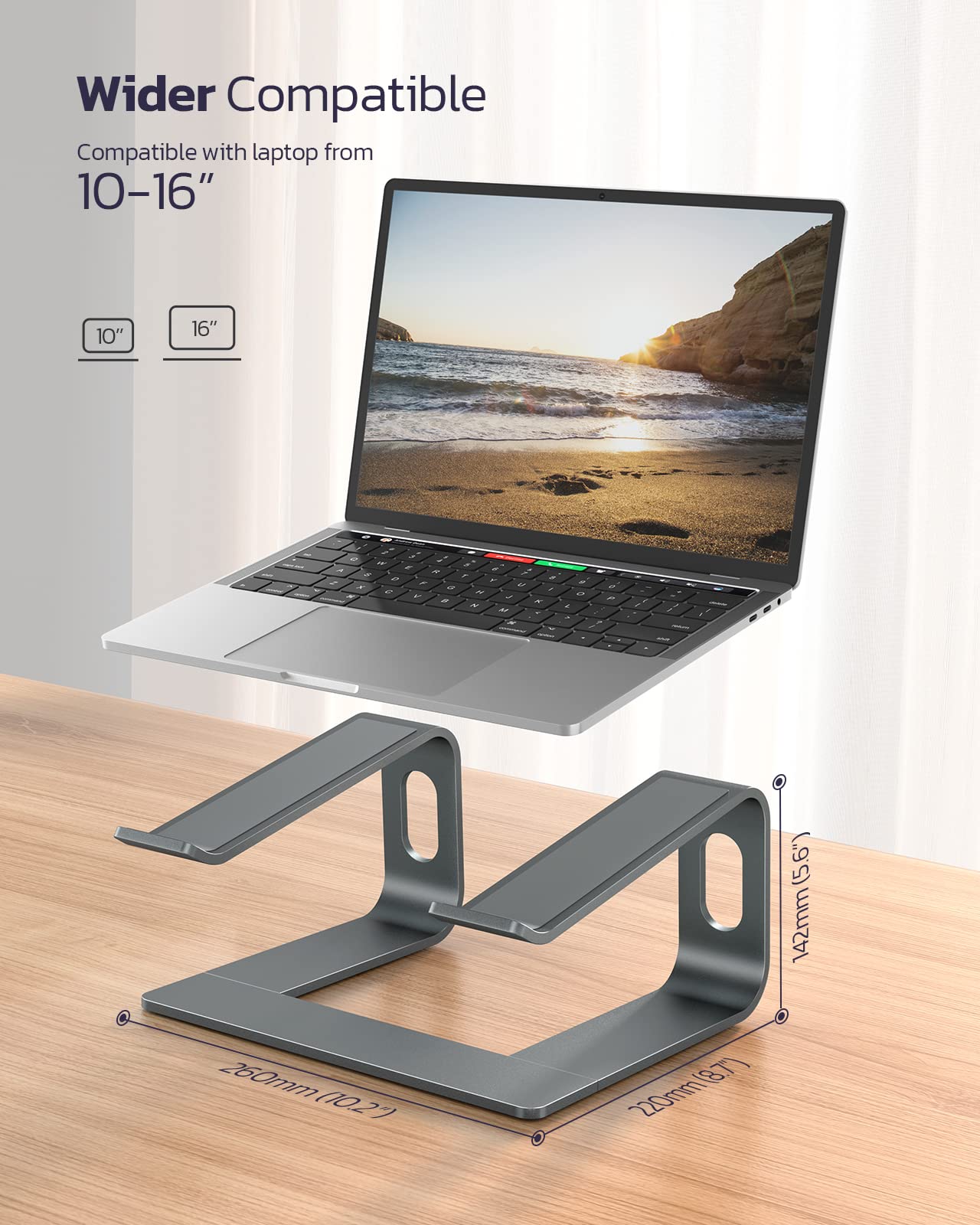 Nulaxy Aluminum Laptop Stand, Ergonomic Detachable Laptop Holder for Desk with Ventilation, Notebook Stand Compatible with MacBook, Dell, HP, Samsung, Lenovo, 10-16 Inch Laptops, Gray