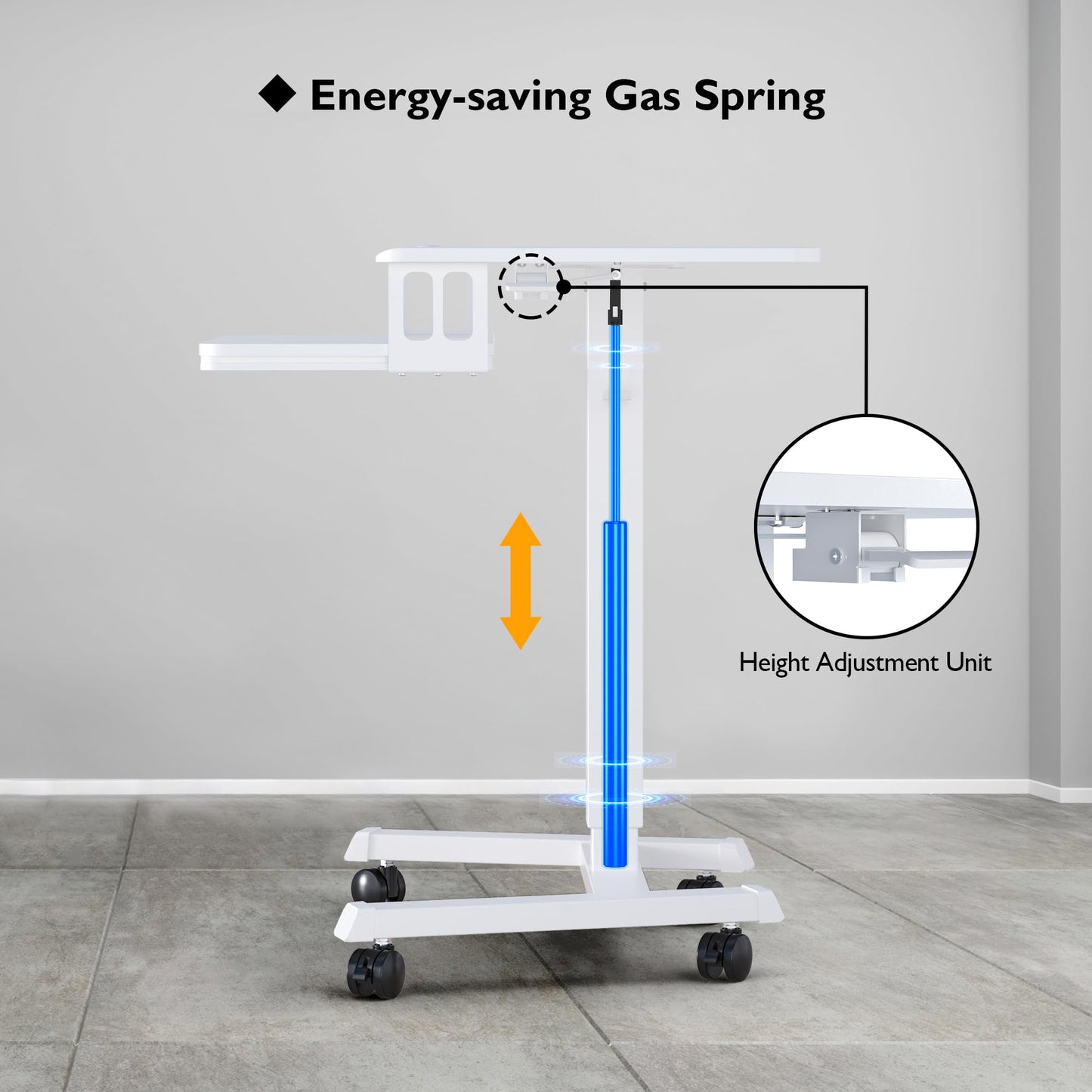 BONTEC Height Adjustable Desk with Keyboard Tray, Mobile Podium, Computer Workstation up to 15 kg, Laptop Sitting or Standing Desk on Wheels, Adjustable Standing Desk, White.