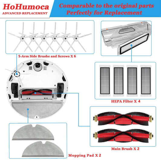 Accessories for Xiaomi Roborock vacuum robots S5 Max S6 Max S6 Pure S6 MaxV S50 S51 S55 S60 S65 S5 S6, replacement parts main brush, side brush, HEPA filter, mopping cloths, filter core, cleaning tool.
