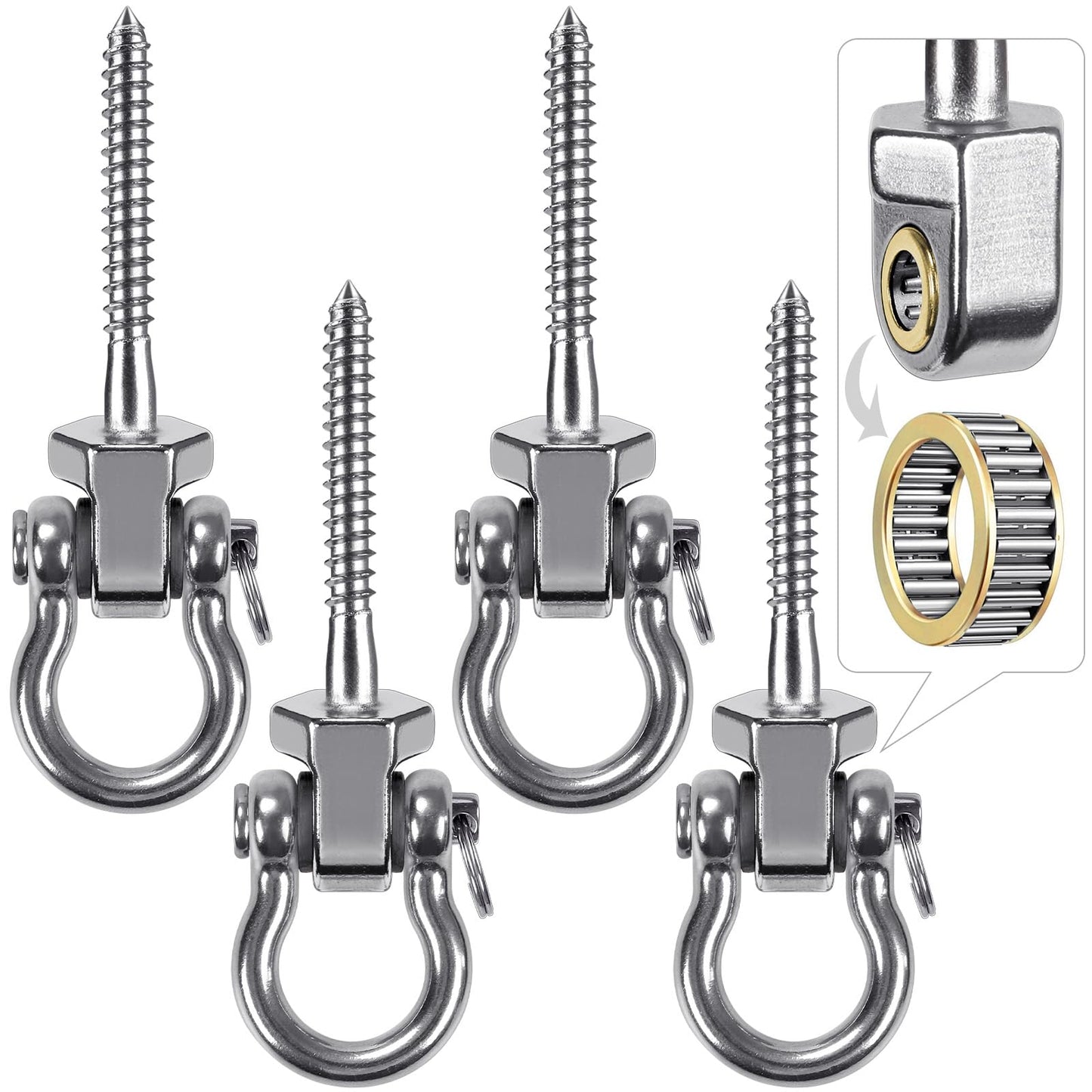 SELEWARE Robust Swing Hangers with Ball Bearings, Stainless Steel Swing Hardware for Patio and Playground, Quiet Swivel Hooks - Sturdy Swing Hardware, 1500 lbs Weight Capacity, 4 Pieces