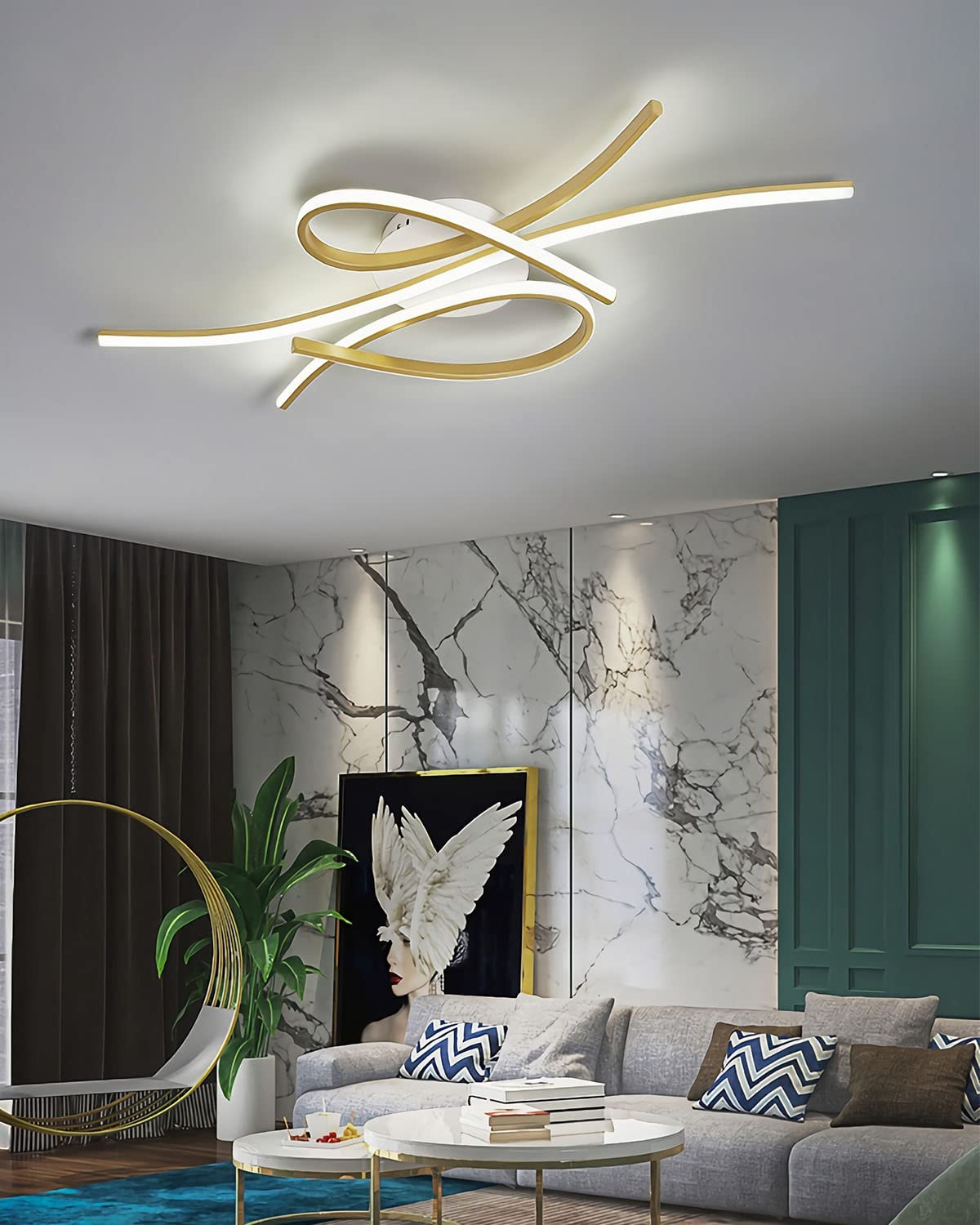 Bellastein LED Ceiling Light Dimmable Ceiling Lamp Modern Living Room Lamp Bedroom Lamp Ceiling with Remote Control Interior Design Ceiling Lighting for Living Room Kitchen Study Office (Gold, 100CM)