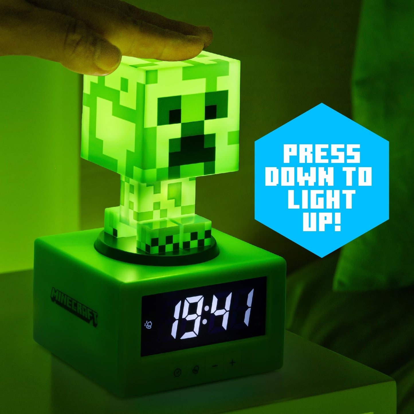 Minecraft Creeper Alarm Clock - Officially Licensed Icon Music & Night Light for Kids and Teens, Gaming Room Accessory, Gamer Enthusiasts Novelty Gift
