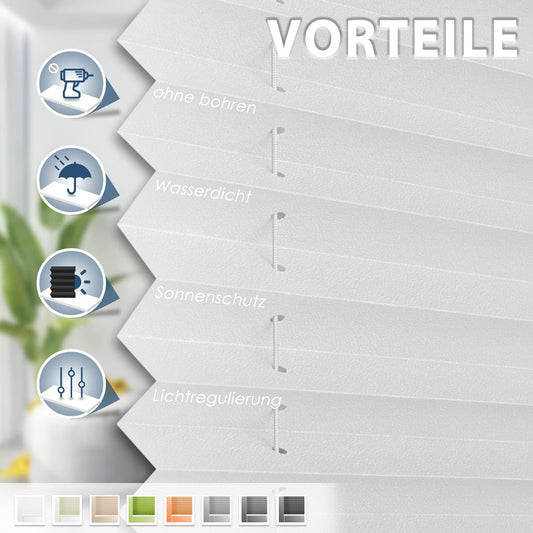 Sanfree Pleated Clip-Fix Pleated Blind Without Drilling White W60 x H120cm including Clamp Holder Opaque and light-permeable blind Foldable blind for windows & doors Privacy and sun protection blind