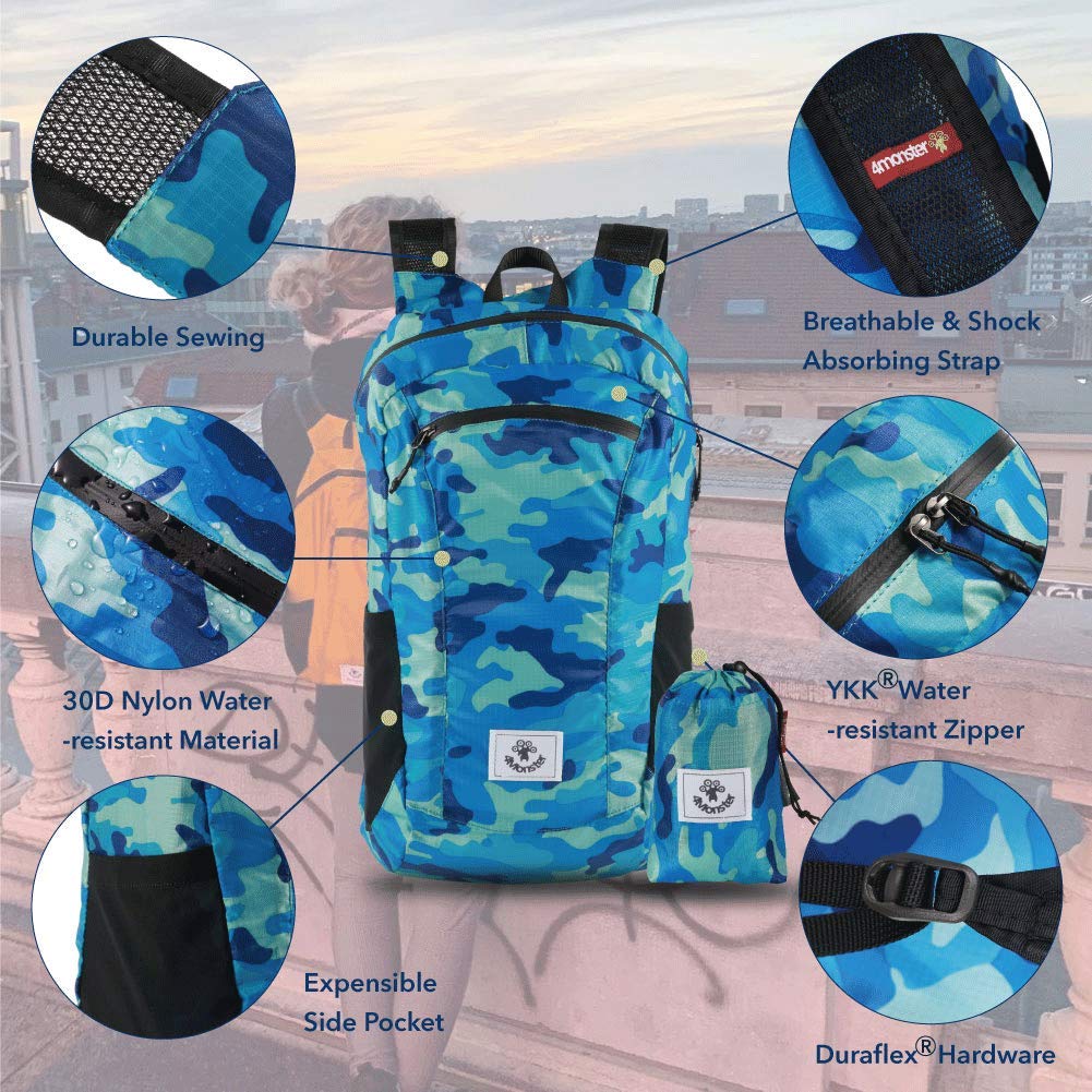 4Monster Foldable Backpack Ultra Lightweight, Unisex Daypack Outdoor, Waterproof Hiking Backpack for Camping, Hiking, Travel, Sports, Climbing, Cycling (Navy Blue, 16L)