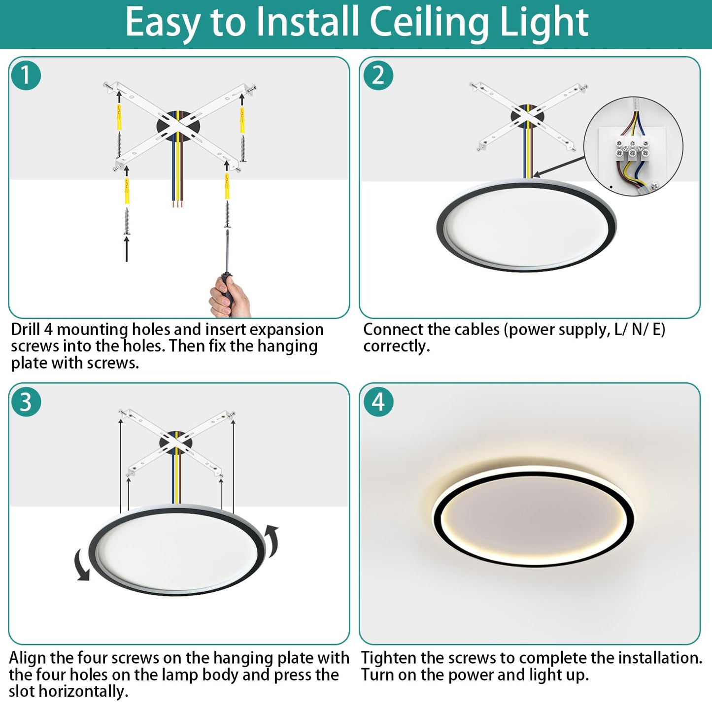 MOONSEA LED Ceiling Light Dimmable with Remote Control, 28W Black LED Ceiling Lamp Φ41.5CM 3000K-6000K, Indirect Lighting Ceiling Light for Bedroom, Kids Room, Kitchen, Dining Room