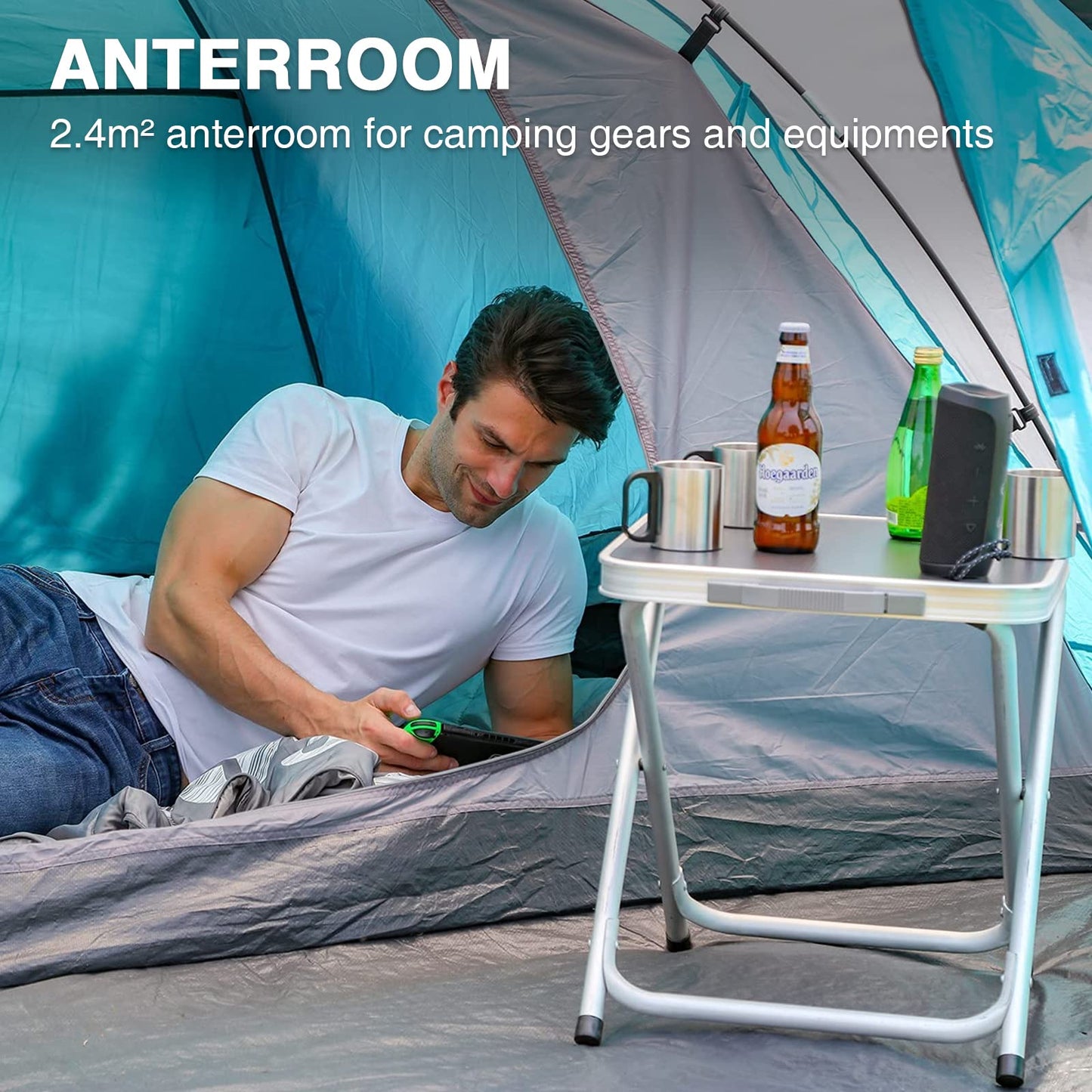 Portal tent for 3-4 people camping, waterproof with 4000mm dome tent and vestibule. Family tent, festival tent for camping, travel, garden.