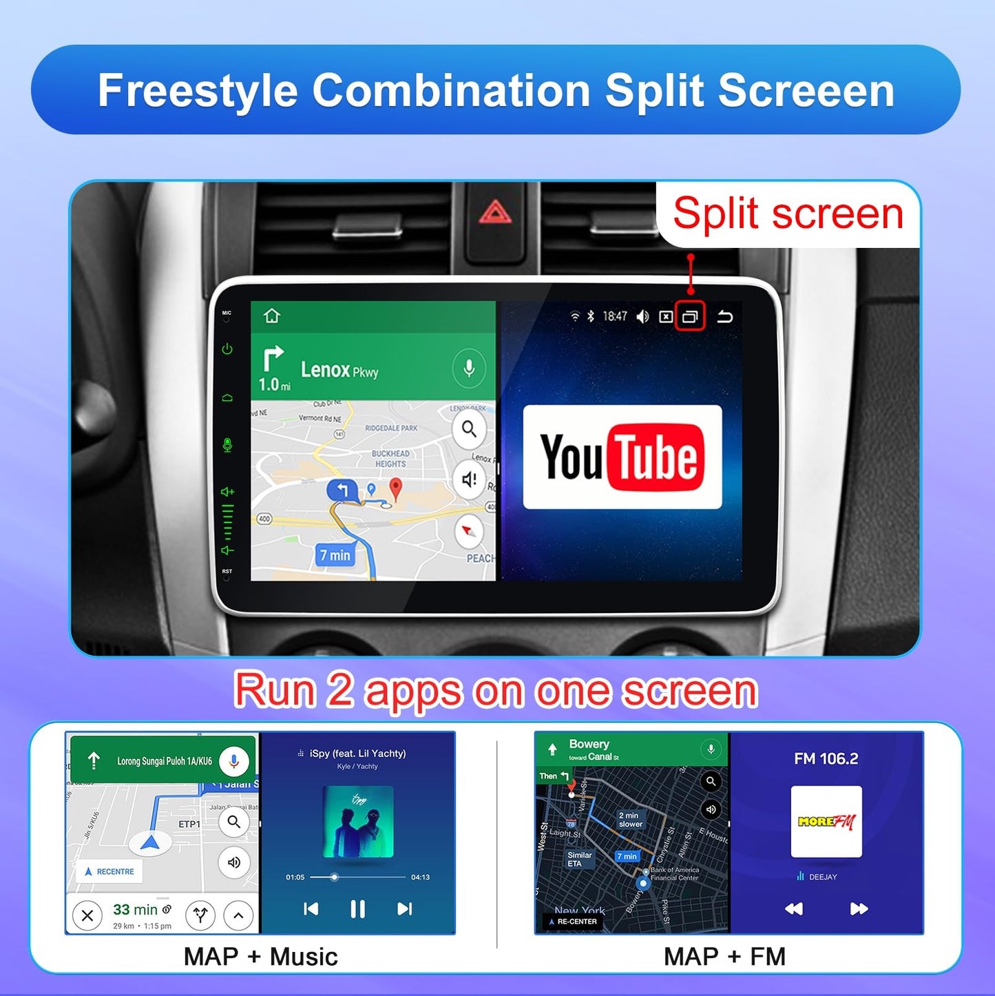 Android 12 car stereo with navigation 10.1 inch screen Built-in DAB+ Wireless Android Auto & Wireless Carplay 1 Din car radio Touch Display with Bluetooth 8 Core 2G+32G WiFi 4G GPS RDS AM Rearview camera