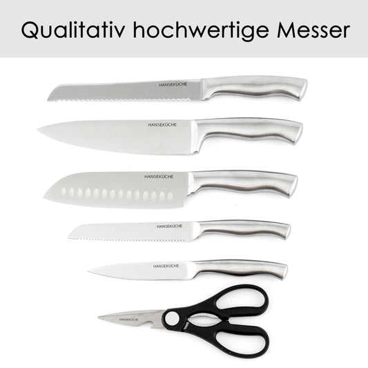 Hanseatic kitchen knife block - knife holder without knives made of wood cutting board (rubber wood, with knives)