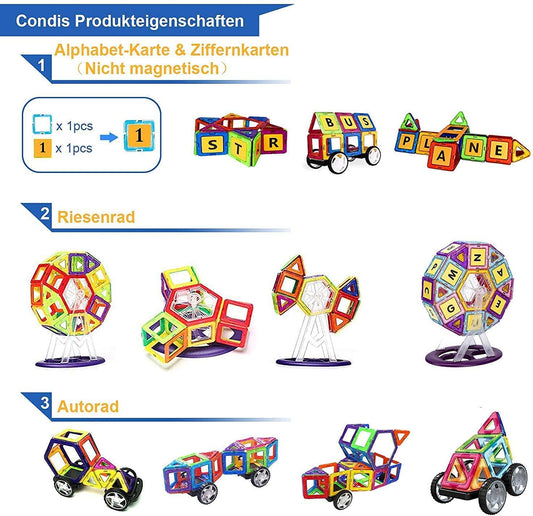 CONDIS Magnetic Building Blocks 160 Pieces, Magnetic STEM Building Set, Creative Educational Toy for Montessori Preschool Learning for Boys and Girls 3 Years and Up