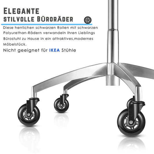 WISD Office Chair Wheels 5-Pack, Hard Floor Casters for Office Chair, 11mm x 22mm Stem, Quiet & Scratch-Free Heavy Duty Rubber Casters for Desk Chair, Universal Fit (Not for IKEA)