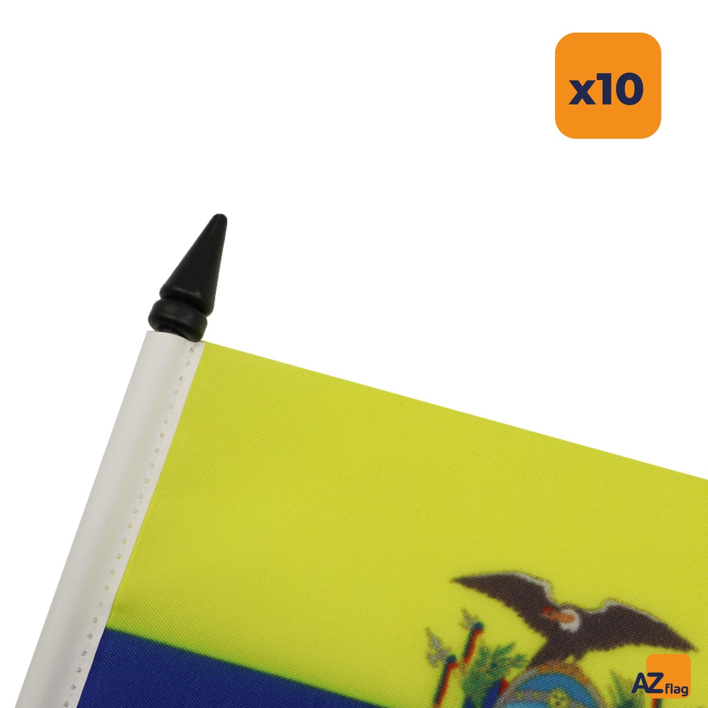 AZ FLAG - Pack of 10 Ecuador Table Flags, 21 x 14 cm – 10 small Ecuadorian Desk Flags, 100% Polyester, with 25 cm flagpole and black plastic base