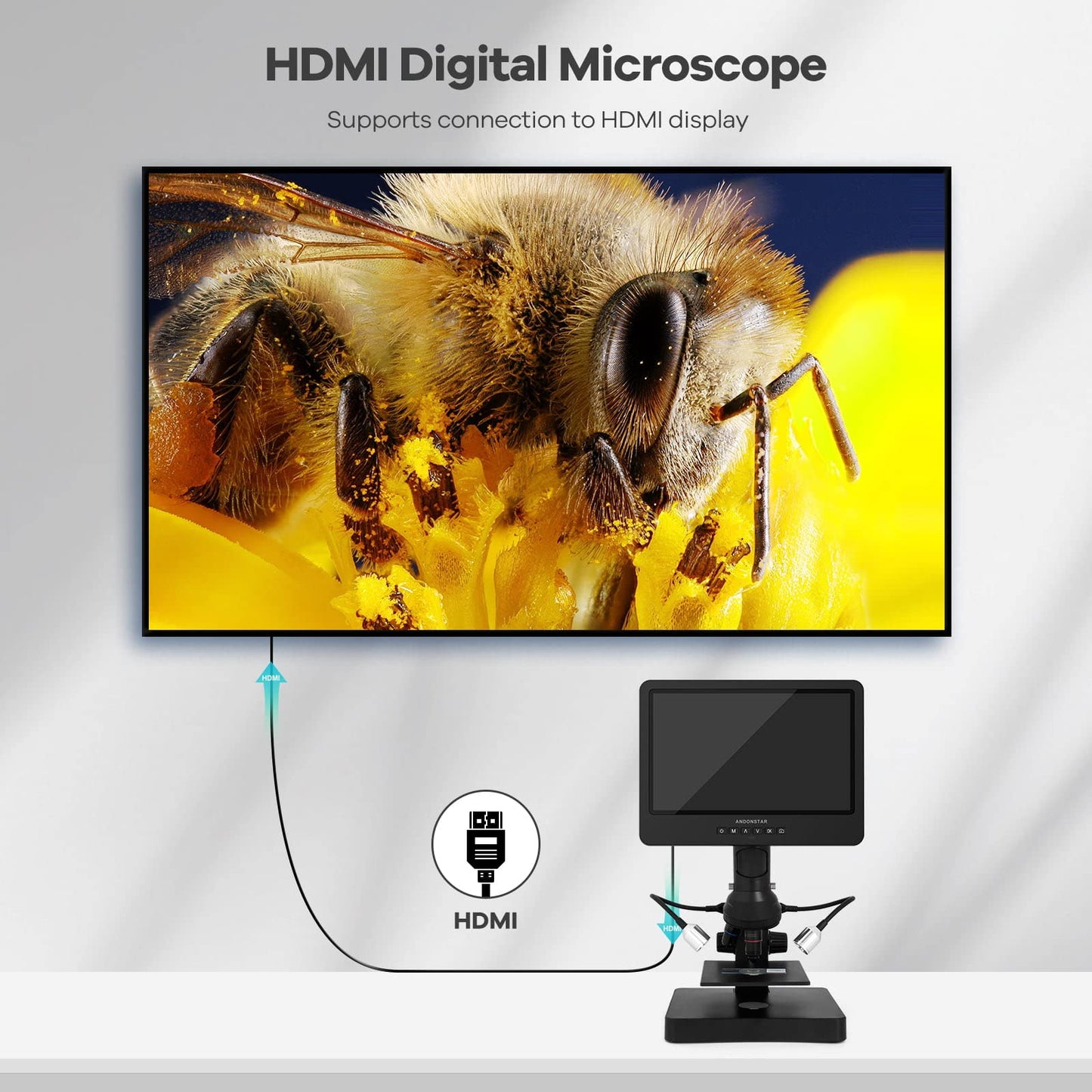 Andonstar AD249S-P 10.1 inch HDMI Digital Microscope, 4000 x 3 lens 2160P UHD video recording, biological microscope kit for adults, coin microscope for error coins