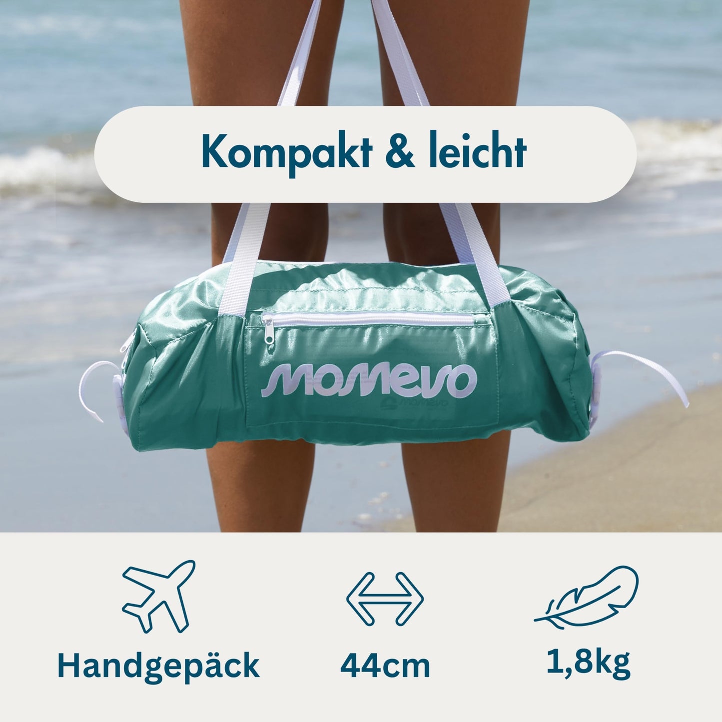 MOMEVO - Sunsail Young Family Beach Tent - Sunshade Beach with certified UV protection UPF50+ (Up to 4 people, Aqua)