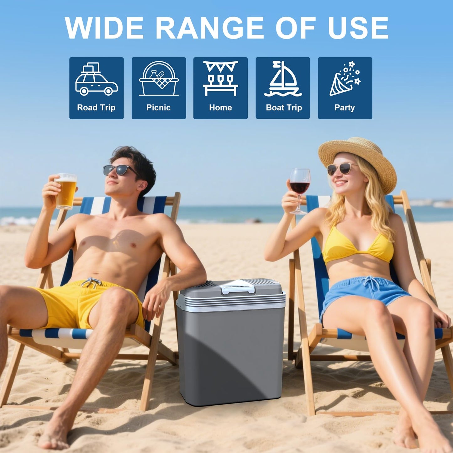 24-liter cooler box, 2-in-1 electric cooler 12V 230V cooling and heating mini fridge with ECO & MAX mode, for car and home Quiet.