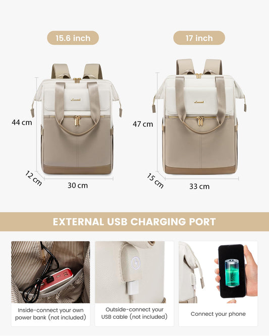LOVEVOOK Women's Backpack, Large Laptop Bag with 17 inch Laptop Compartment, Waterproof Travel Backpack for Women, Large Handbag Backpack for Travel, Modern School Bag, Business Carry-on for Travel Vacation Office