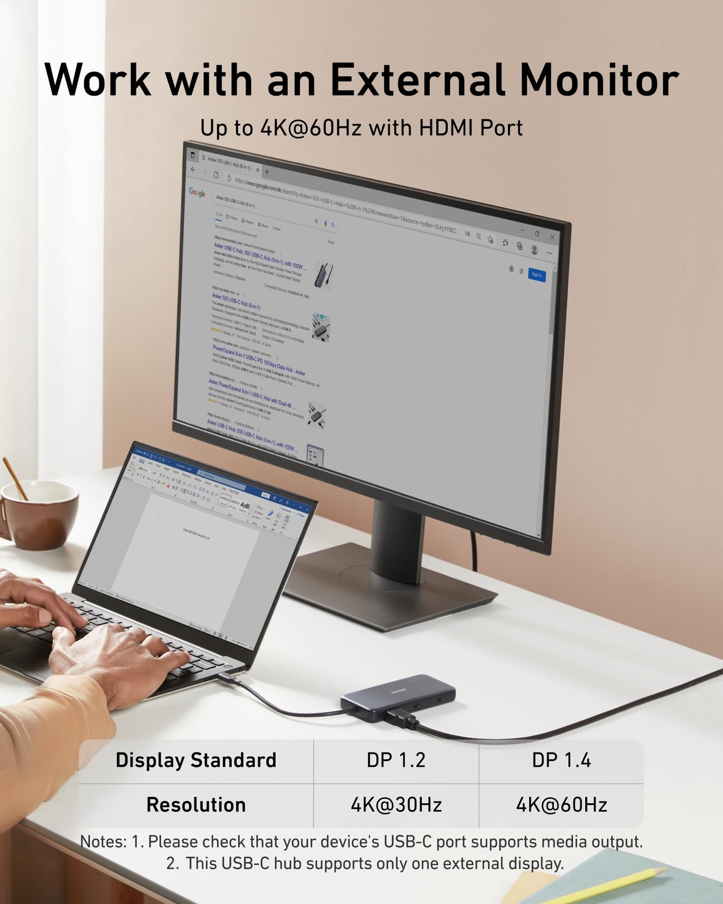 Anchor 555 USB-C Docking Hub (8-in-1) PowerExpand Adapter, 100W Power Delivery, 4K 60Hz HDMI, 10Gbps USB-C & 2 USB-A data ports, Ethernet port, microSD & SD card reader, for MacBook Pro and more.
