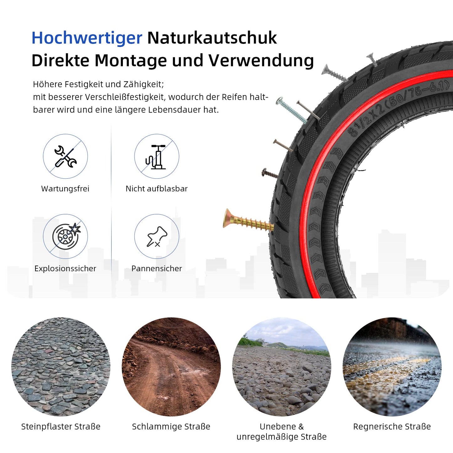 ULIP 50/75-6.1 Solid Scooter Tire 8.5 Inch High Elastic Solid Rubber Tire e Scooter Solid Tire for Xiaomi M365 Pro Pro2 1S MI3 and 8.5 Inch Scooter