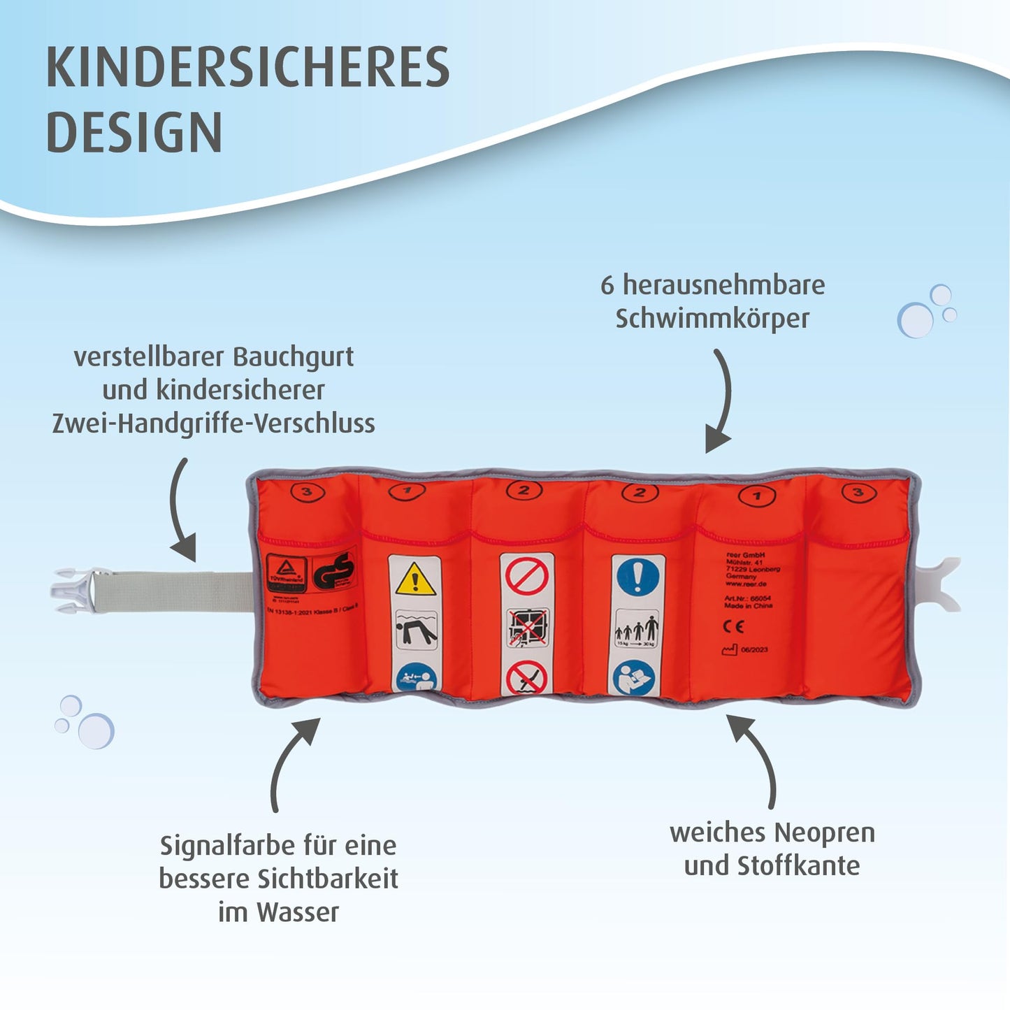 reer myswimbuddy swimming belt | flotation device for children and toddlers | adjustable for a secure fit | helps kids learn to swim safely | for 15-30kg
