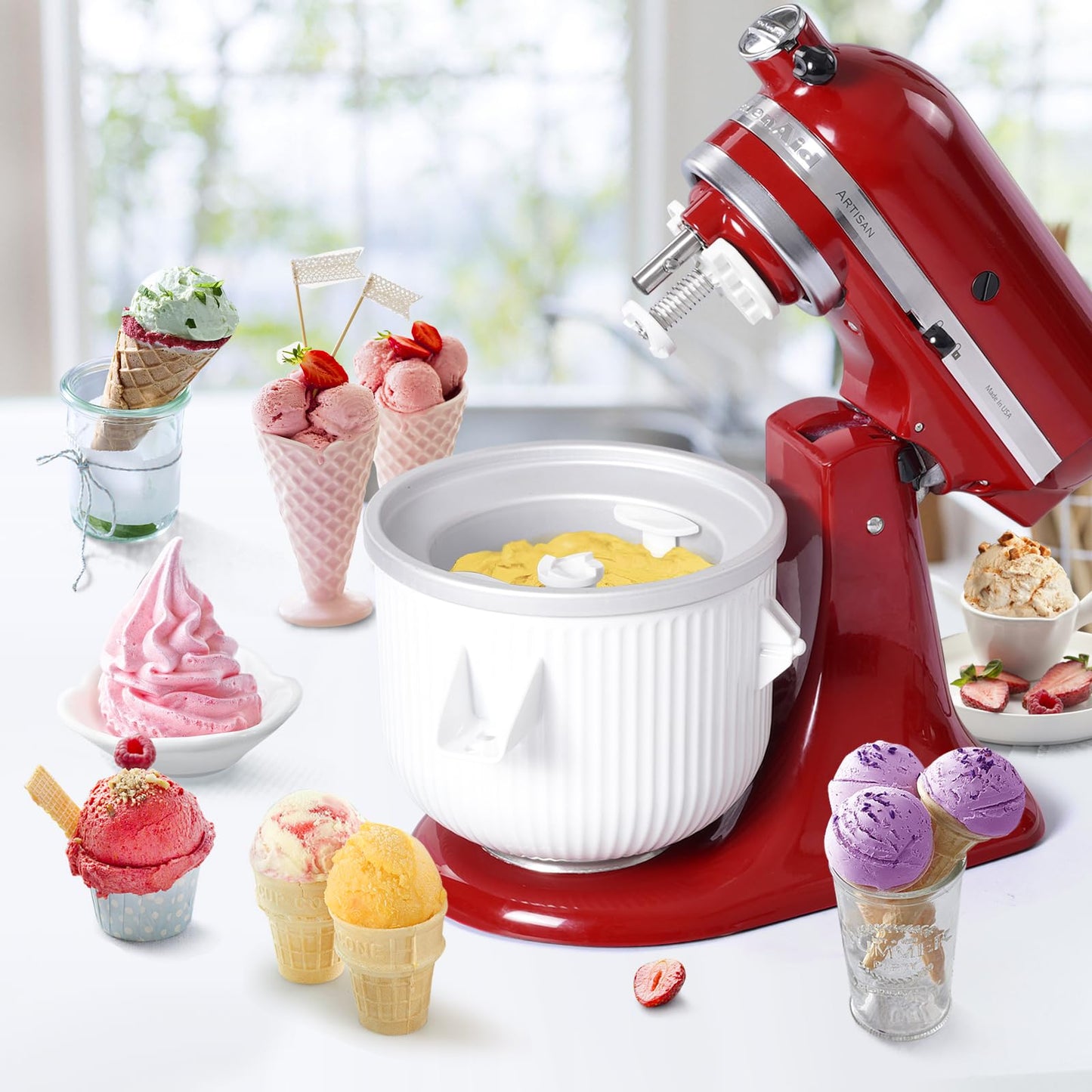 Gdrtwwh Ice Cream Maker Attachment for Kitchenaid Stand Mixer, Ice Cream and Sorbet Gelato Maker, compatible with Kitchenaid 4.3 L and 4.8 L Bowl Lift (dishwasher safe)