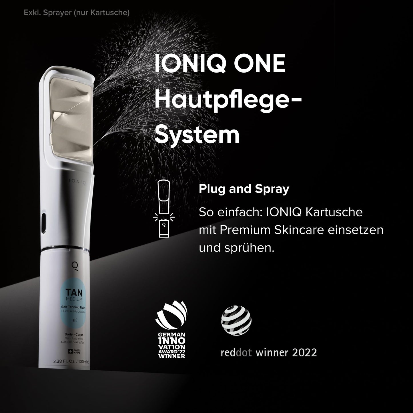 IONIQ TAN Dark Self-Tanner | Natural looking tan in 3 minutes for up to 14 days | Cartridge for IONIQ ONE Sprayer | Streak-free & long-lasting | Vegan & free of additives