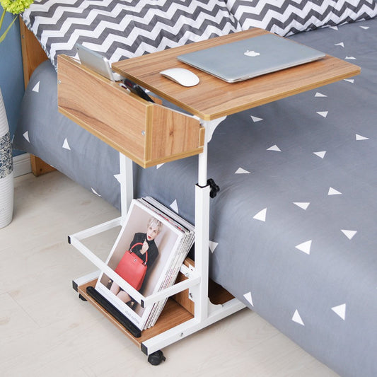 soges Side Table Nursing Table Height Adjustable Computer Desk Laptop Desk PC Notebook Table Laptop Stand Notebook Stand with Wheels and Storage Space for Small Items, Oak