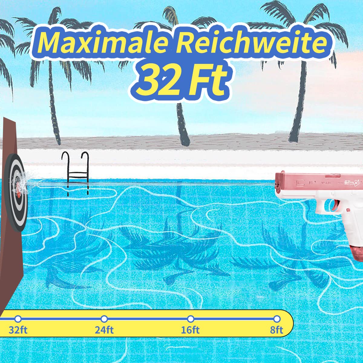 Maxee Electric Water Gun, Pistol with a range of 25-32 ft, One-Button Automatic Water Toy Pistol for Kids and Adults, Pool Party Beach Outdoor, Pink Color