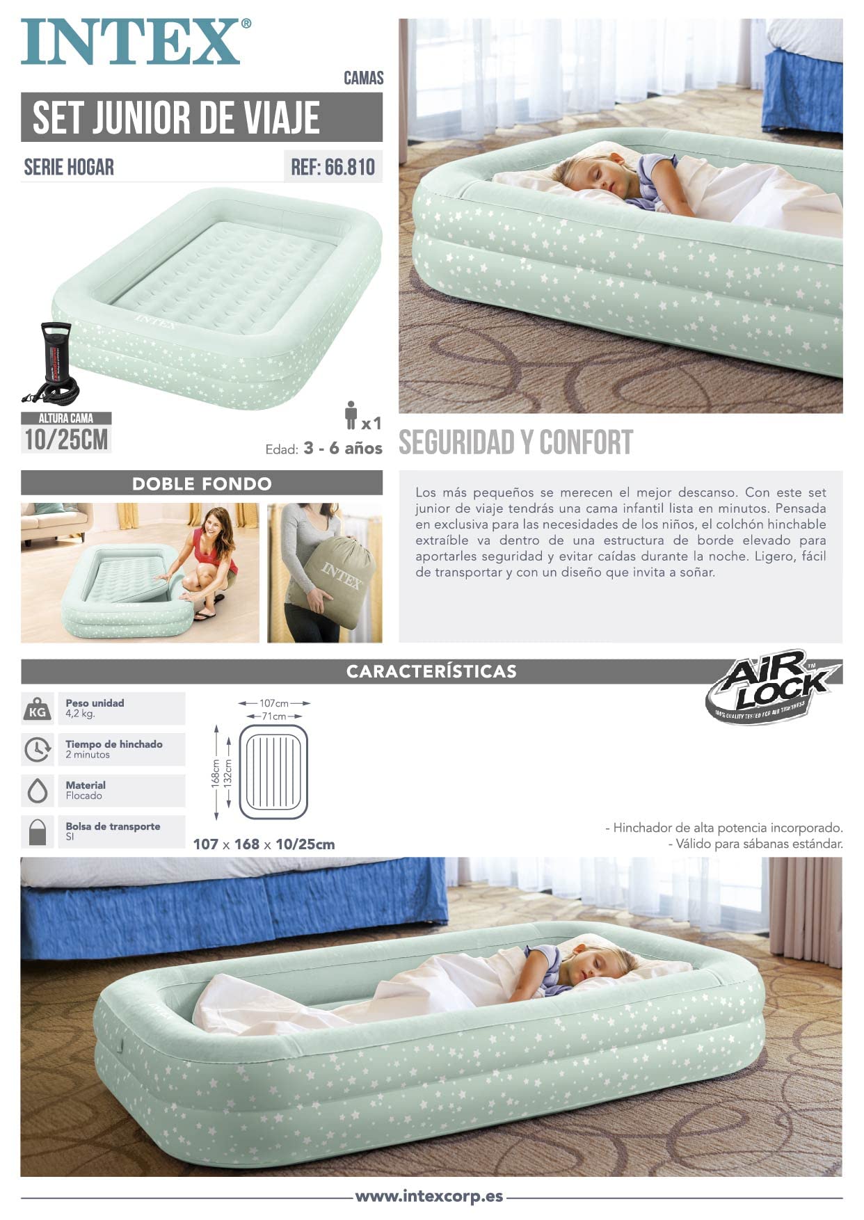 Intex air bed, mint green, 107 x 168 x 25 cm.